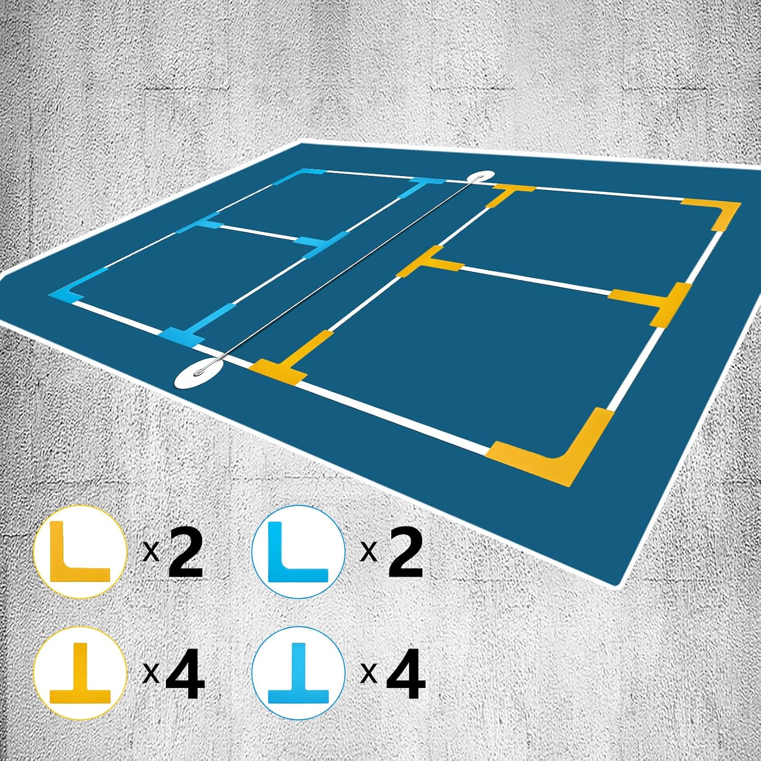 Pickleball Court Marker Kit - Court Corner & Line Marker Set, L & T Throw-Down Markers, Create Your Own Mini Pickleball, Tennis & Badminton Court, 12pc + Carry Bag (Blue-Yellow) - Image 3
