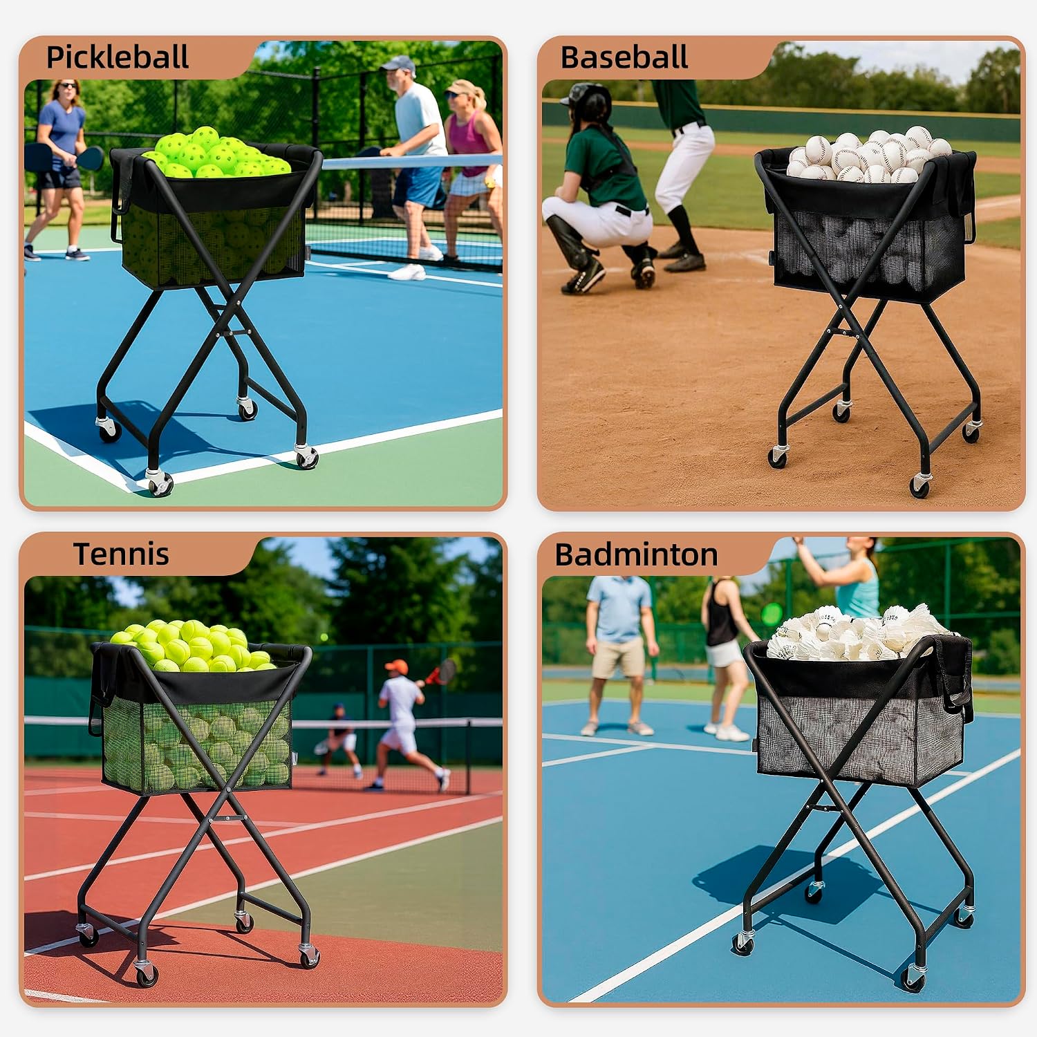 STORAGE MANIAC Foldable Tennis Ball Hopper Cart with Removable Ball Bag | Oxford & PVC Liner with Steel Frame, Holds 150 Balls, Portable Rolling Pickleball Training Cart, 20.7"L x 17.9"W x 35.8"H - Image 7