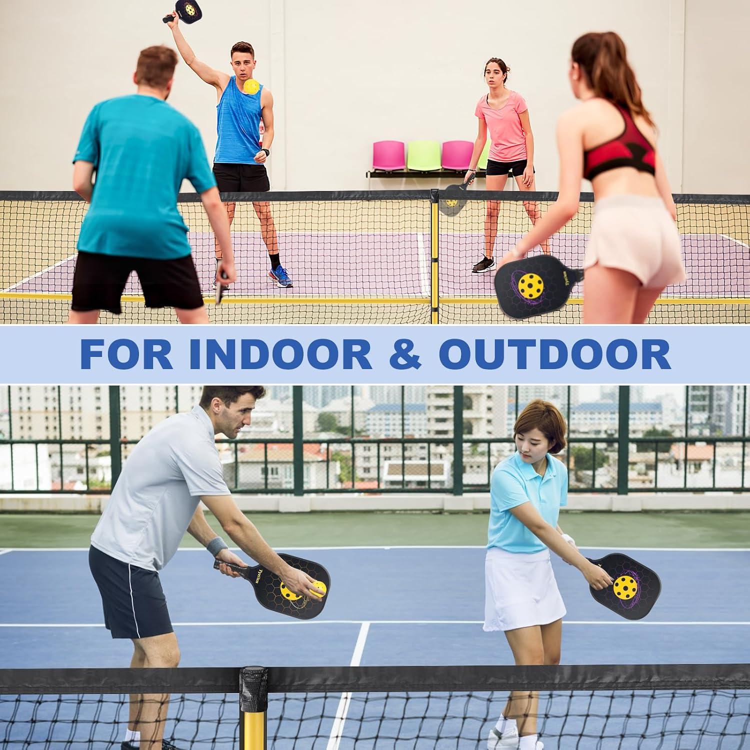 Pickleball Net Set, Pickleball Net on Wheels for Driveway Backyard, 22FT Regular Size, 4 Pickleball Paddles & 6 Balls, 12 Court Markers, 1 Carry Bag, Pickleball Set for Indoor Outdoor Play - Image 7
