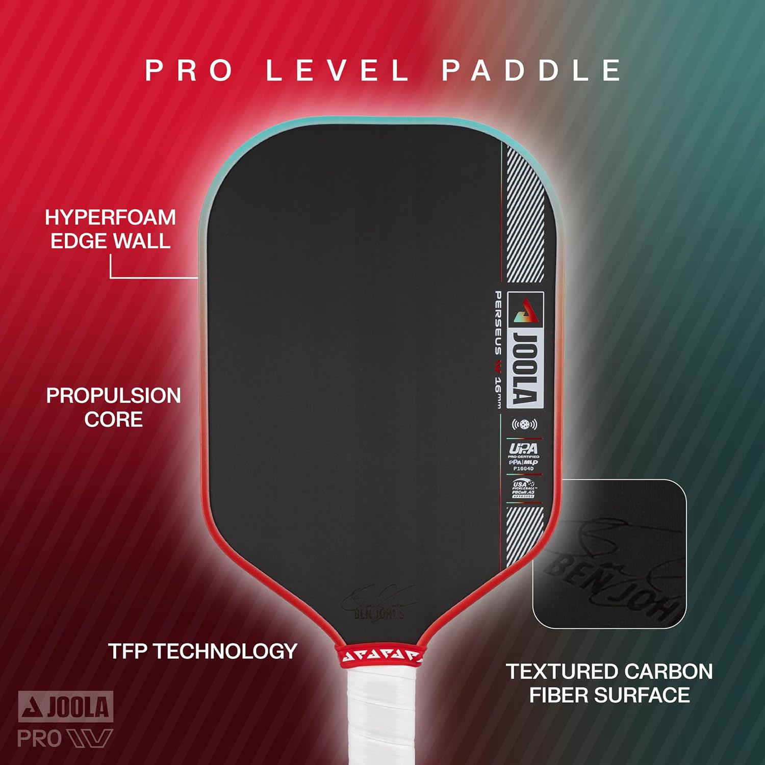 JOOLA Pro IV Pickleball Paddles – Raw Carbon Fiber Surface – Perseus, Hyperion, Scorpeus & Magnus Shapes – 14mm/16mm – Tech Flex Power – Propulsion Core – Wide or Elongated – UPA-A and USAP Approved - Image 5