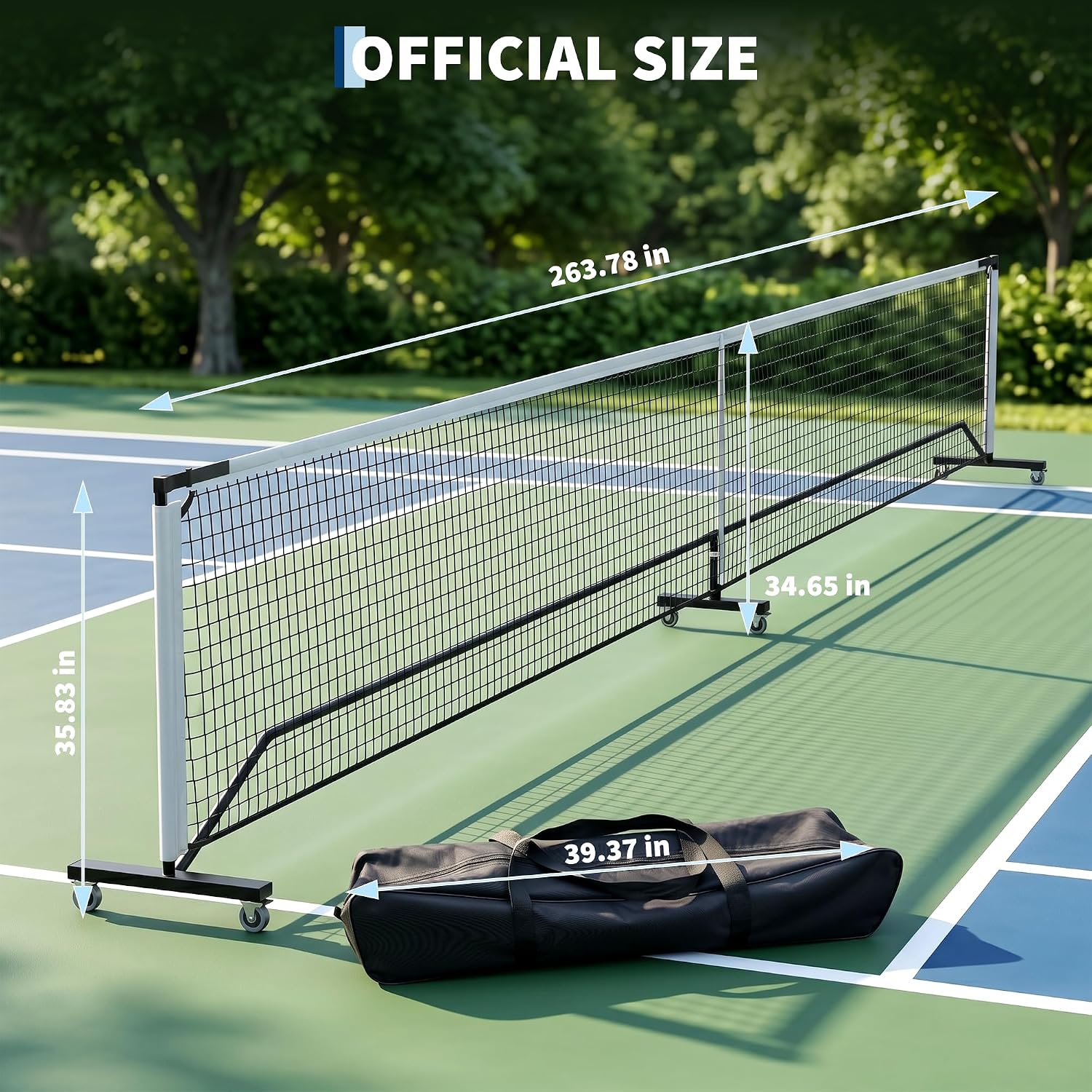 Garvee 22FT Portable Pickleball Net with Wheels, Regulation Size Pickle Ball Net, Heavy Duty PE Net with Carry Bag, Easy Setup for Driveway Backyard Outdoor Court | Heavy Duty PE Net, Carry Bag, Easy Setup, Driveway Backyard Outdoor Court - Image 2