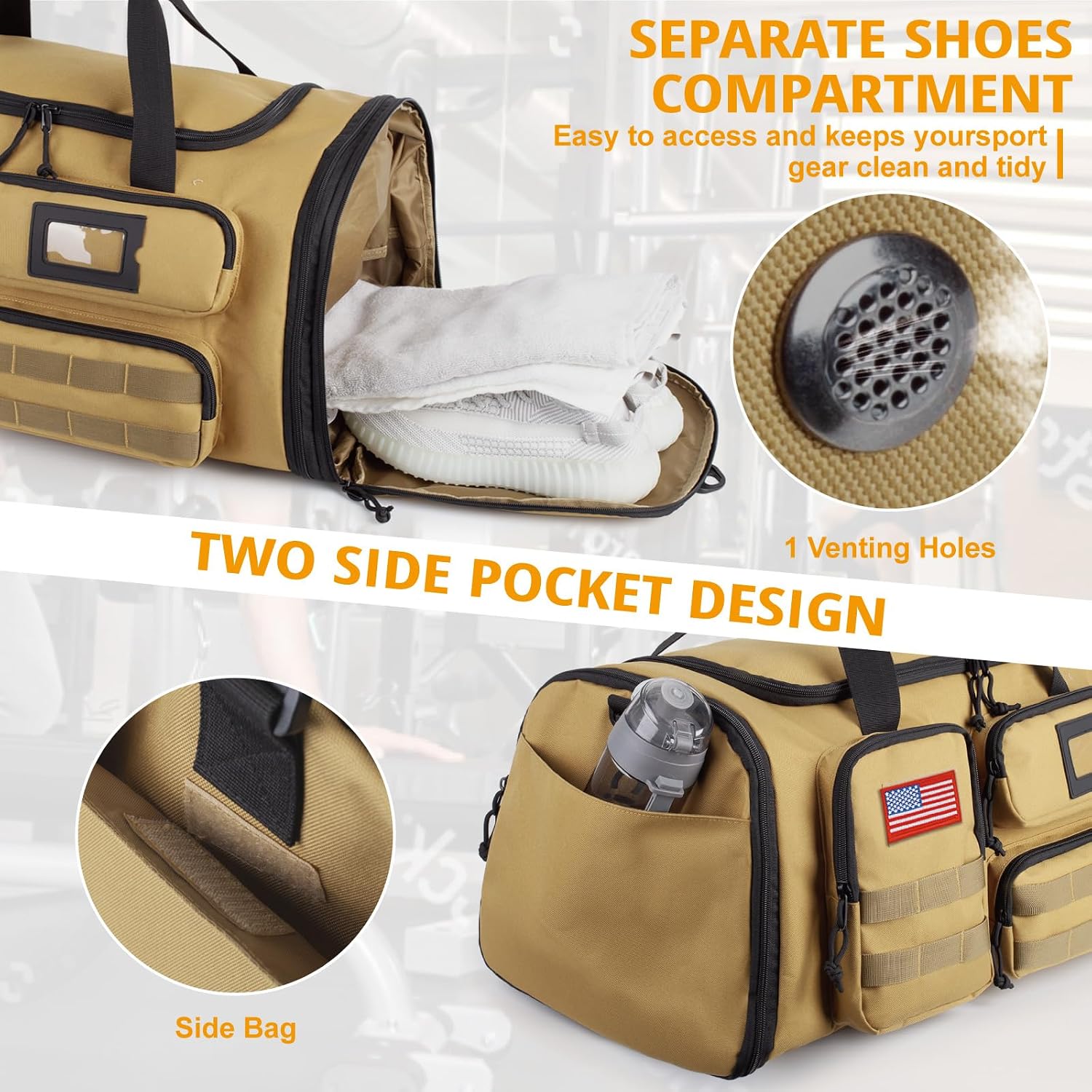 Expandable Gym Bag For Men,Tactical Large 3-in-1 Travel Duffle Backpack Bag | Water-Resistant Sports Bag With Shoes Compartment,Multi-Functional Travel Duffel Bag For Weekend, Overnight, Workout,Camping - Image 5