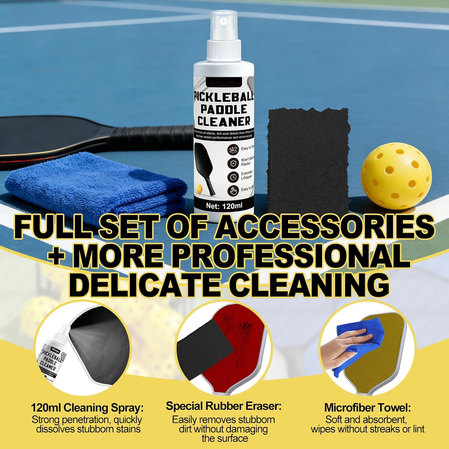 4.06 Oz Pickleball Paddle Cleaner, Restore the Luster of the Racket Surface | 5*7*1 Cm Pickleball Paddle Eraser, Includes a Towel to Remove Dirt and Sweat, Suitable for All Rackets - Image 4