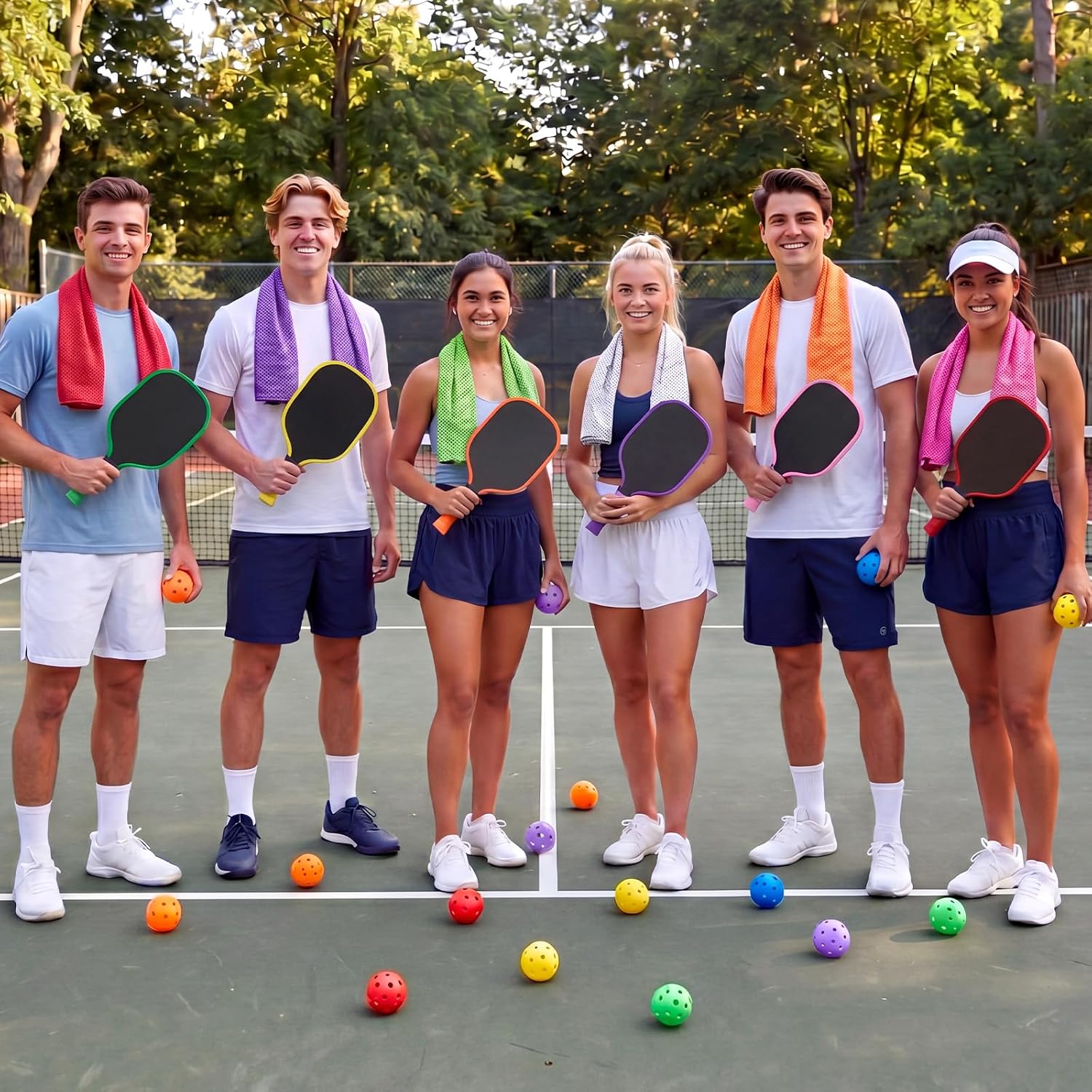 26 Pcs Colorful Wood Paddleball Racket Set Compatible with Pickleball Non-slip Grip Complete Wood Paddleball Racket with 8 Paddles, 8 Balls, 8 Towels & 2 Bags for PE Class, School, Family - Image 2