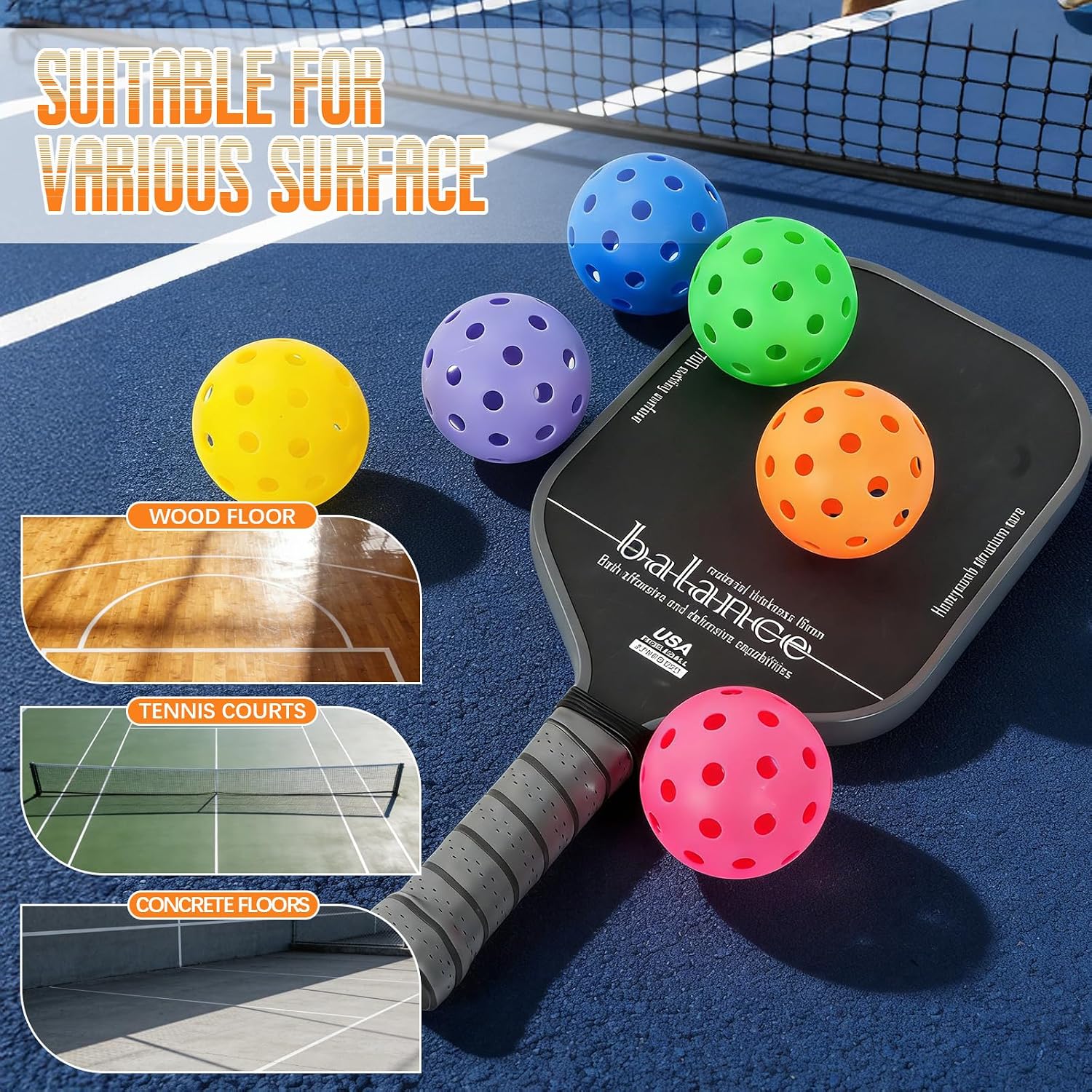 24 Pack 40-Holes Multicolor Outdoor Pickleball Balls, USAPA Approved | High Bounce True Flight & Perfectly Balanced, Durable Colorful Pickle Balls Set for Practice & Rec for Competitive Play - Image 5