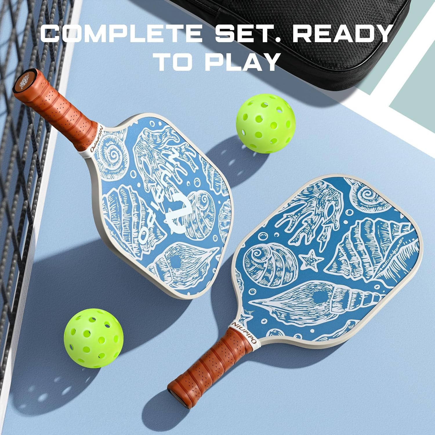 niupipo Pickleball Paddles Set of 2/4/1, USAPA Approved Carbon Fiber & Fiberglass Hybrid, Easy Power, Polypropylene Honeycomb Core, Cushioned 4.72" Grip, Bag/Cover, Pickleball Paddle Set for Men Women - Image 7