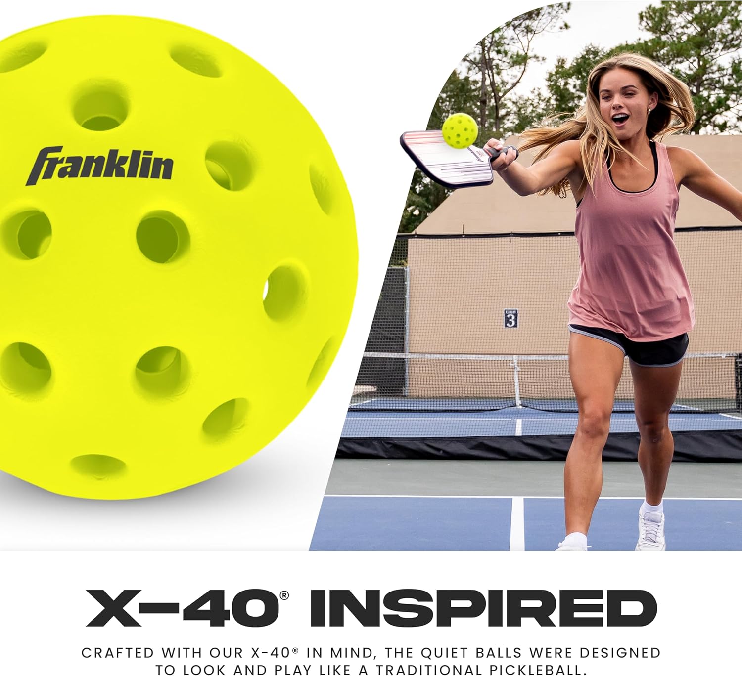 Franklin Sports Silent Serve Foam Pickleballs - Quiet Soft Pickleballs for Noise Reduction - Indoor + Outdoor Official Size Balls - Great for Practice + Training - 3 Pack - Optic Yellow - Image 3