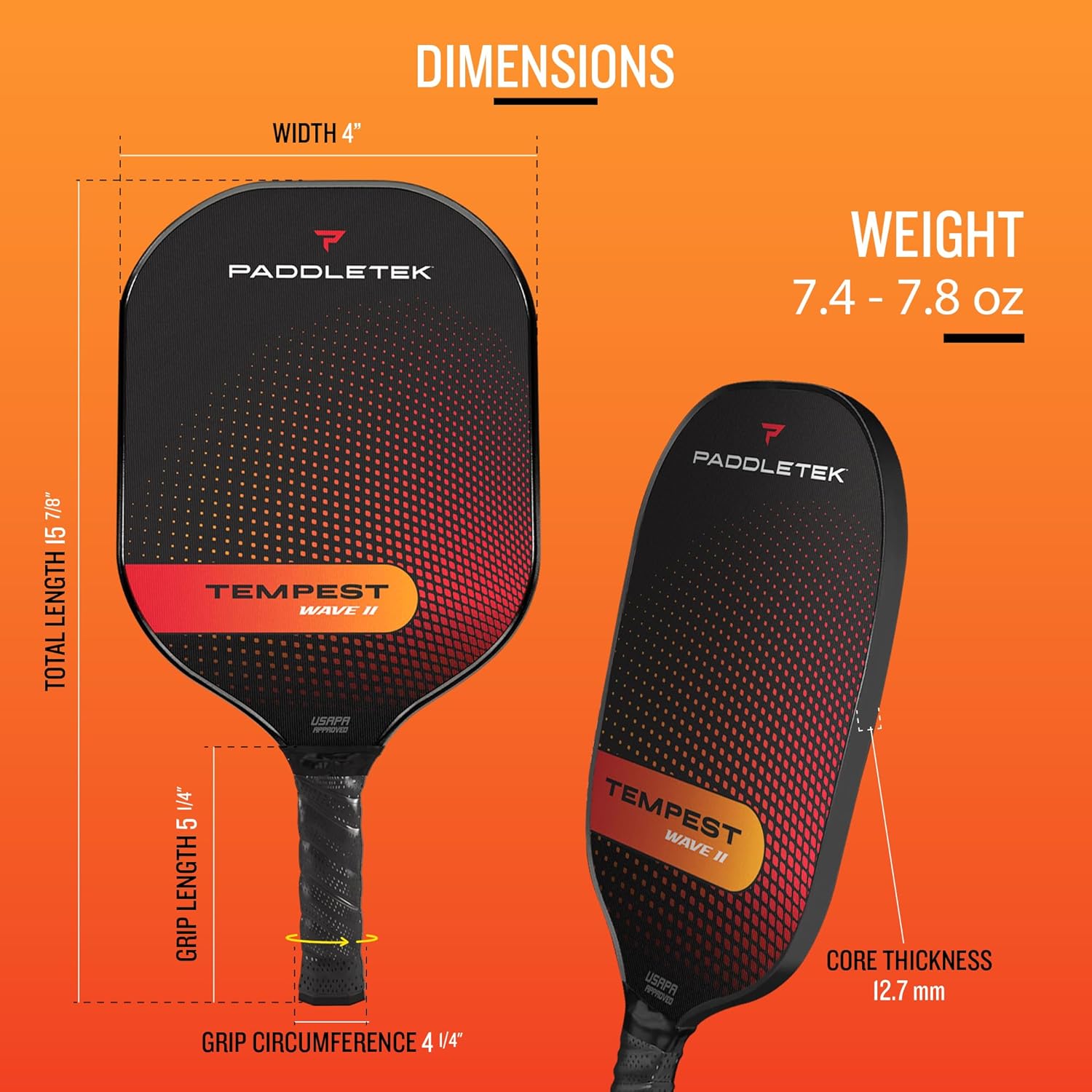 Paddletek Tempest Wave II Pickleball Paddle | Professional Pickleball Paddles with Honeycomb Core, Carbon Fiber Surface, Graphite PolyCore & High Tack Performance Grip | USAPA Approved - Image 4