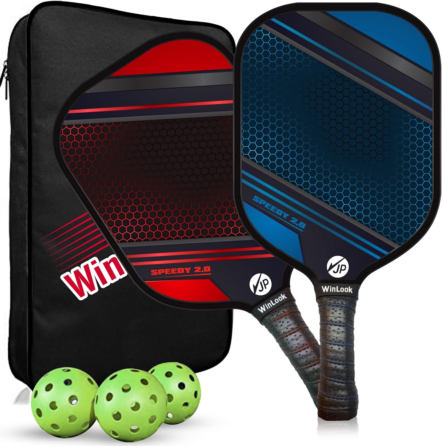 JP WinLook Premium Pickleball Paddles Set – USAPA Pickleball Set - Graphite Carbon Fiber Rackets for Women & Men and Balls for Indoor or Outdoor Play - Racquets, Pickleballs & Carry Bag