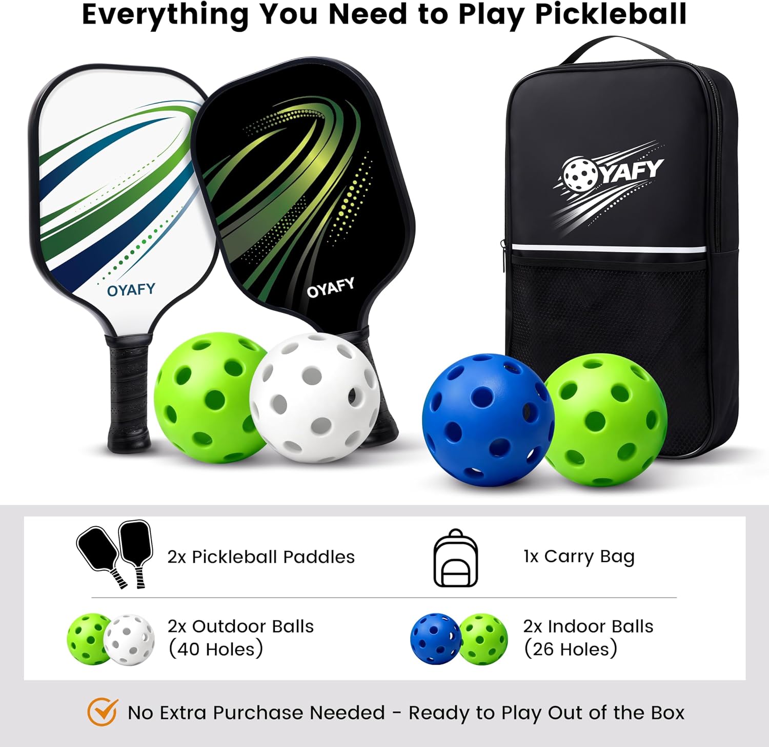 Pickleball Paddles Set of 2, Fiberglass Pickleball Set with Pickleball Rackets 2 Pack, 4 Indoor Outdoor Balls and Carry Bag, Pickle Ball Set for Beginners, Families, Men Women & Intermediate Players - Image 2