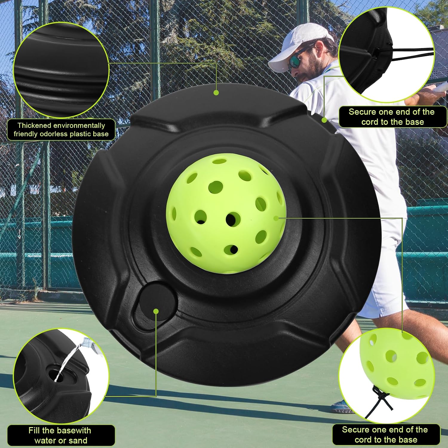 Match Buddy Pickleball Trainer with String Sportastic Pickleball Practice Rebounder Accessories Training Aids and Equipment Indoor Hitting Trainer Machine Outdoor - Image 2