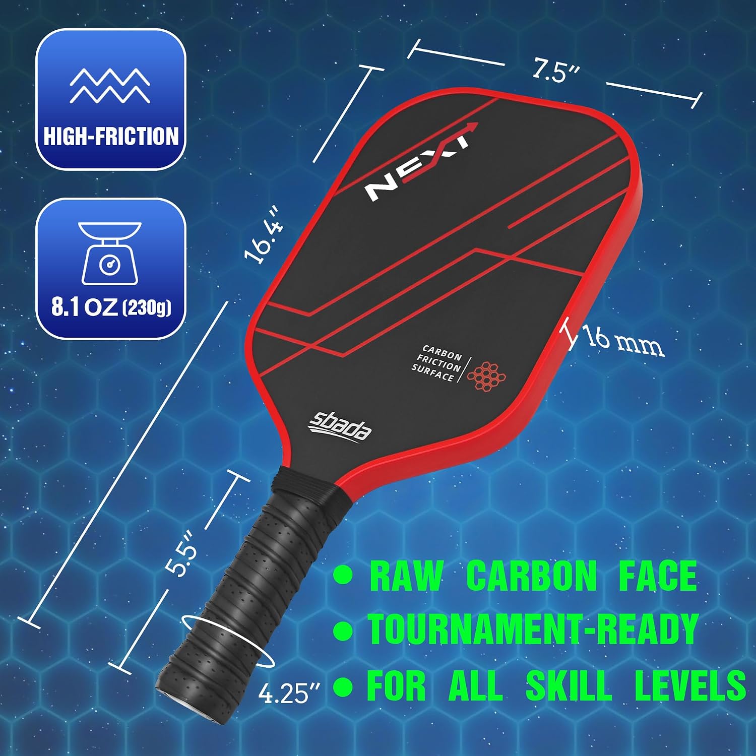 Pickleball Paddles Set of 2 - Graphite Carbon Fiber Pickleball Set with 16mm, Lightweight T700 Pickle Ball Rackets 2 Pack with 4 Outdoor Balls and 1 Bag - Image 8