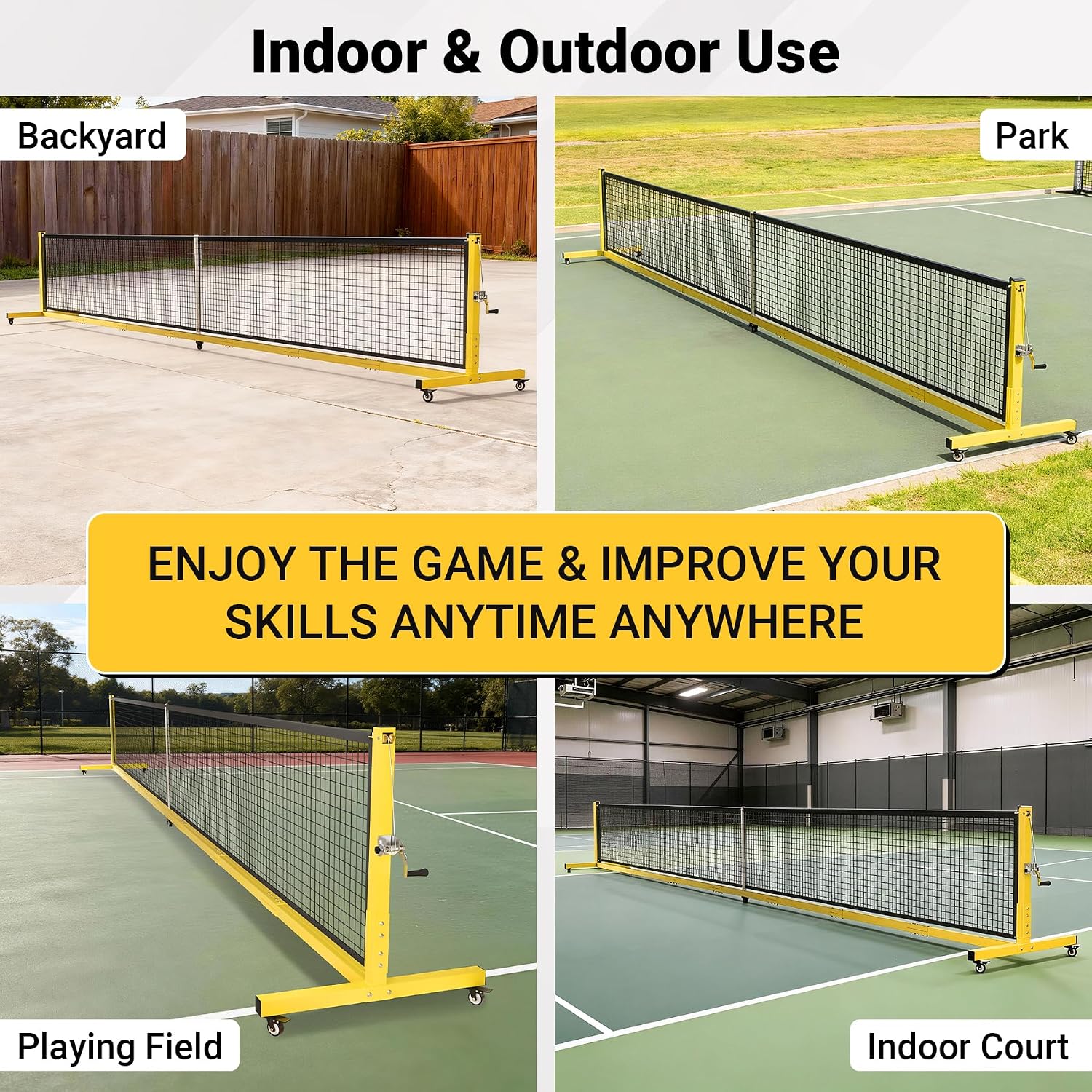 Pro Pickleball Net - 22ft Tournament-Grade, 30-ply Sturdy Net | Heavy Duty Steel Frame, Universal Wheels, 600D Carrying Bag, Perfect for Indoor & Outdoor Use, Black/Yellow/Ice Blue - Image 8