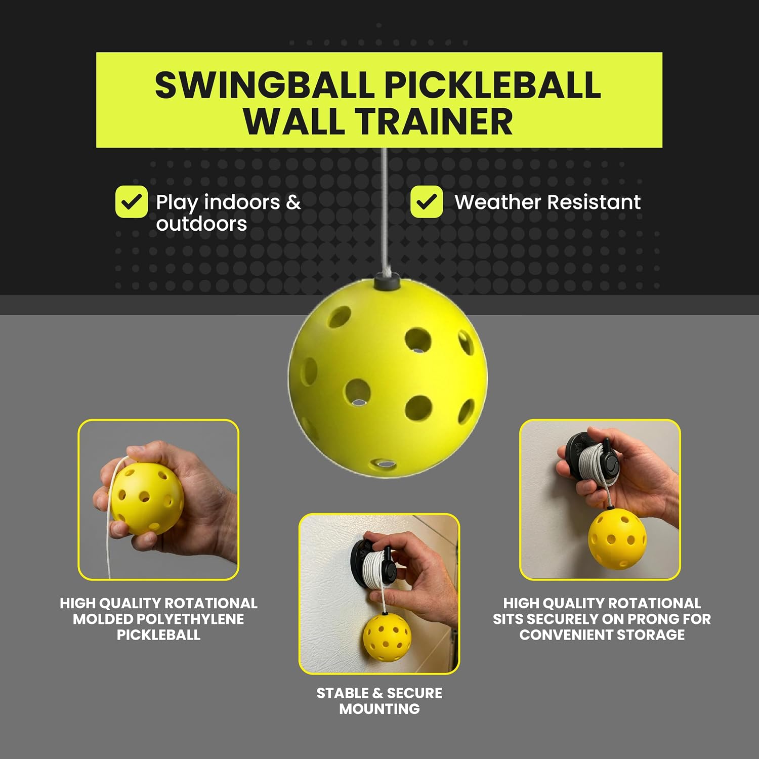 Swingball Pickleball Wall Trainer Set – Portable Solo Practice Paddle, Real Ball for Indoor and Outdoor, Designed to Improve Control, Accuracy, Reflexes & Overall Skill Development, Ages 6+ - Image 4