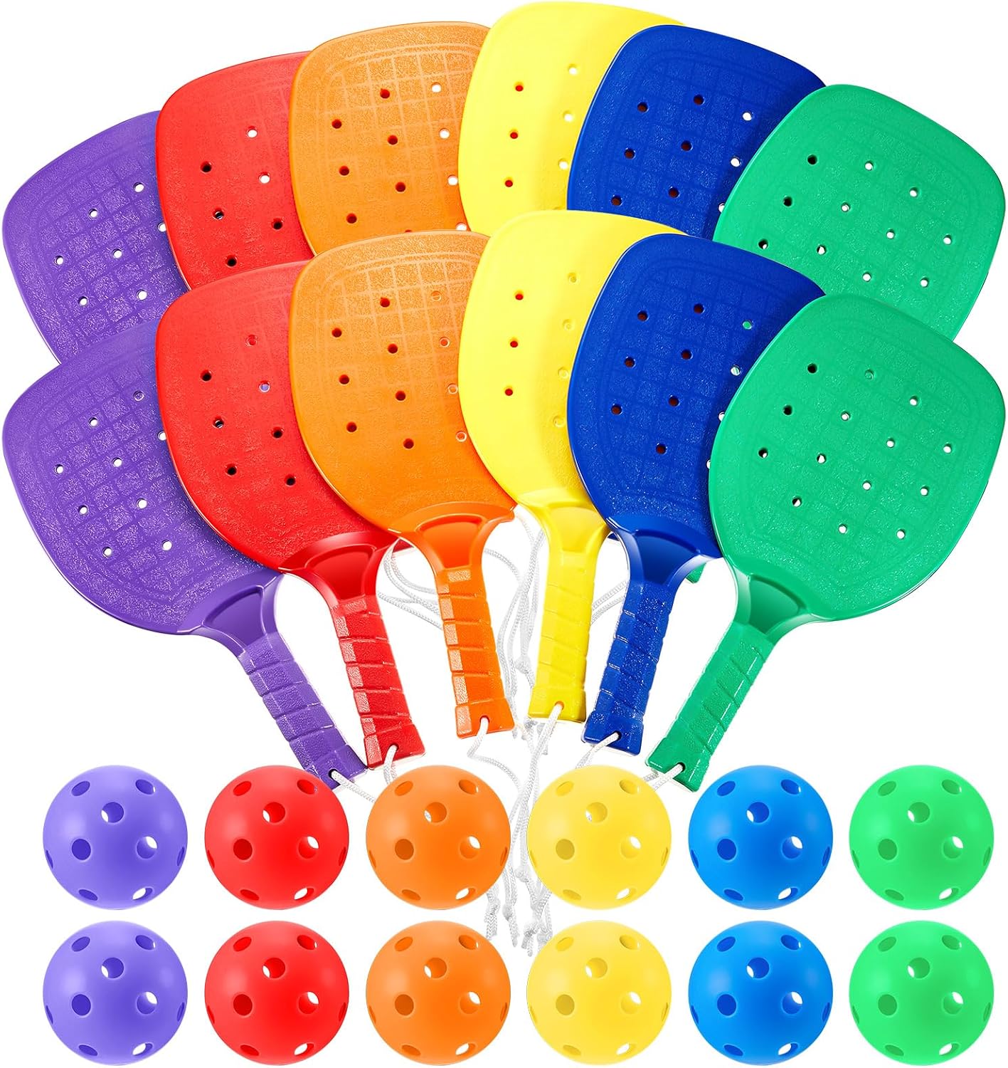Lunmon Plastic Paddleball Racket with Balls PE Equipment for Elementary School 15.2 x 7.5 Inches Paddle Ball Racket with Lanyard Physical Education Classes Equipment 6 Colors