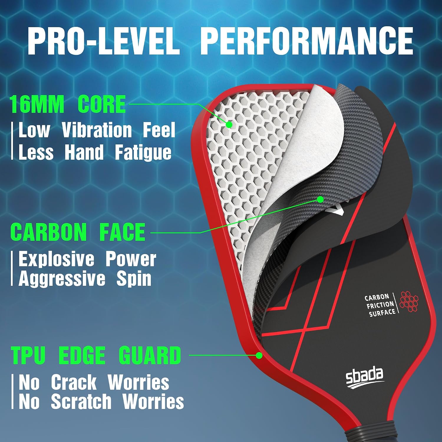Pickleball Paddles Set of 2 - Graphite Carbon Fiber Pickleball Set with 16mm, Lightweight T700 Pickle Ball Rackets 2 Pack with 4 Outdoor Balls and 1 Bag - Image 4