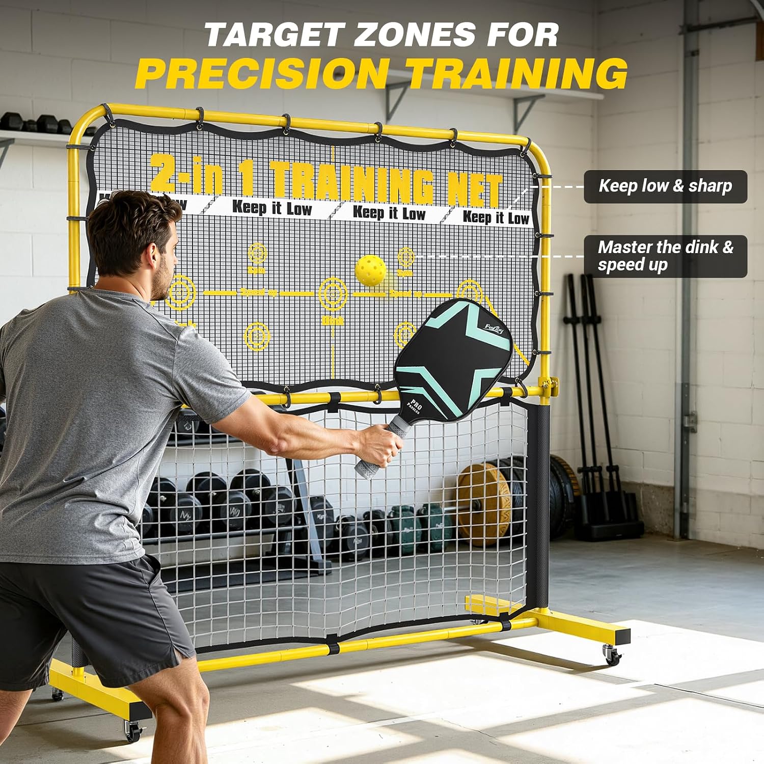 Fostoy Pickleball Rebounder Practice Net with Wheel, Adjustable Angle | 6FT Mini Pickleball Training Net, With Court Markers, Driveway, Backyard Indoor Garage, Easy Setup for Team Training - Image 5