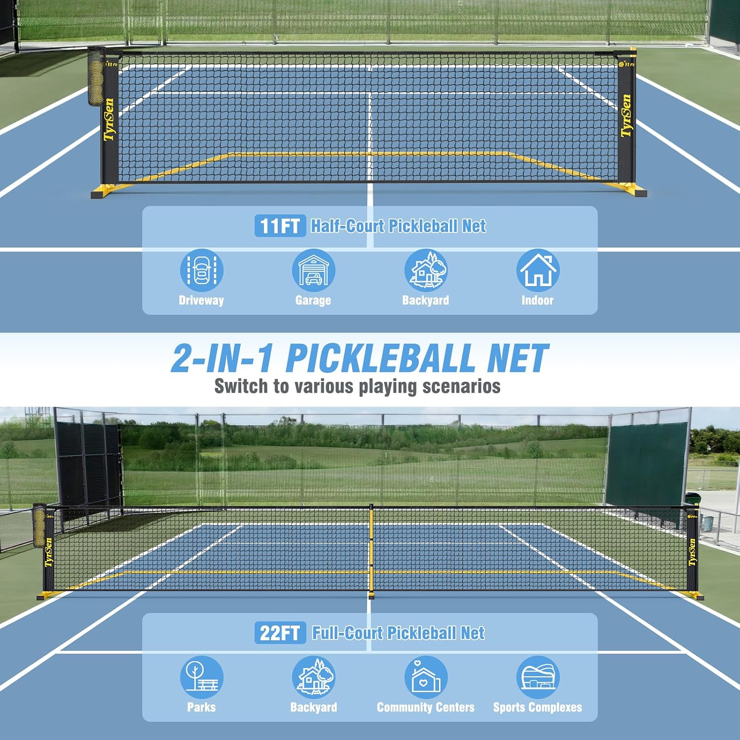 Portable Pickleball Net for Driveway, 22 FT Regulation Size & 11 FT Half Court Size Pickle Ball Net with Ball Collector, 2-in-1 Pickle Ball Net with Carry Bag for Garages Backyard - Image 8