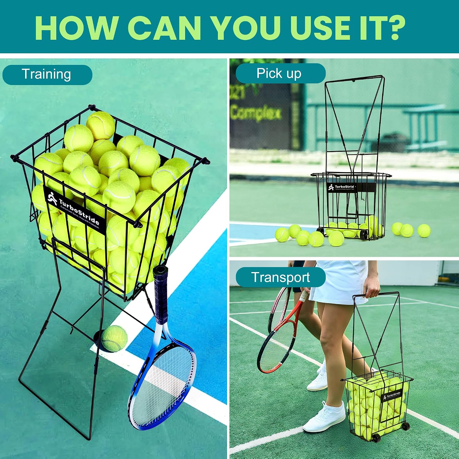 Tennis Ball Hopper, Portable Pickleball Ball Holder with Locking Legs, Holds 75 Tennis Balls or 50 Pickleballs, Sturdy Steel for Tennis Training and Teaching - Image 6