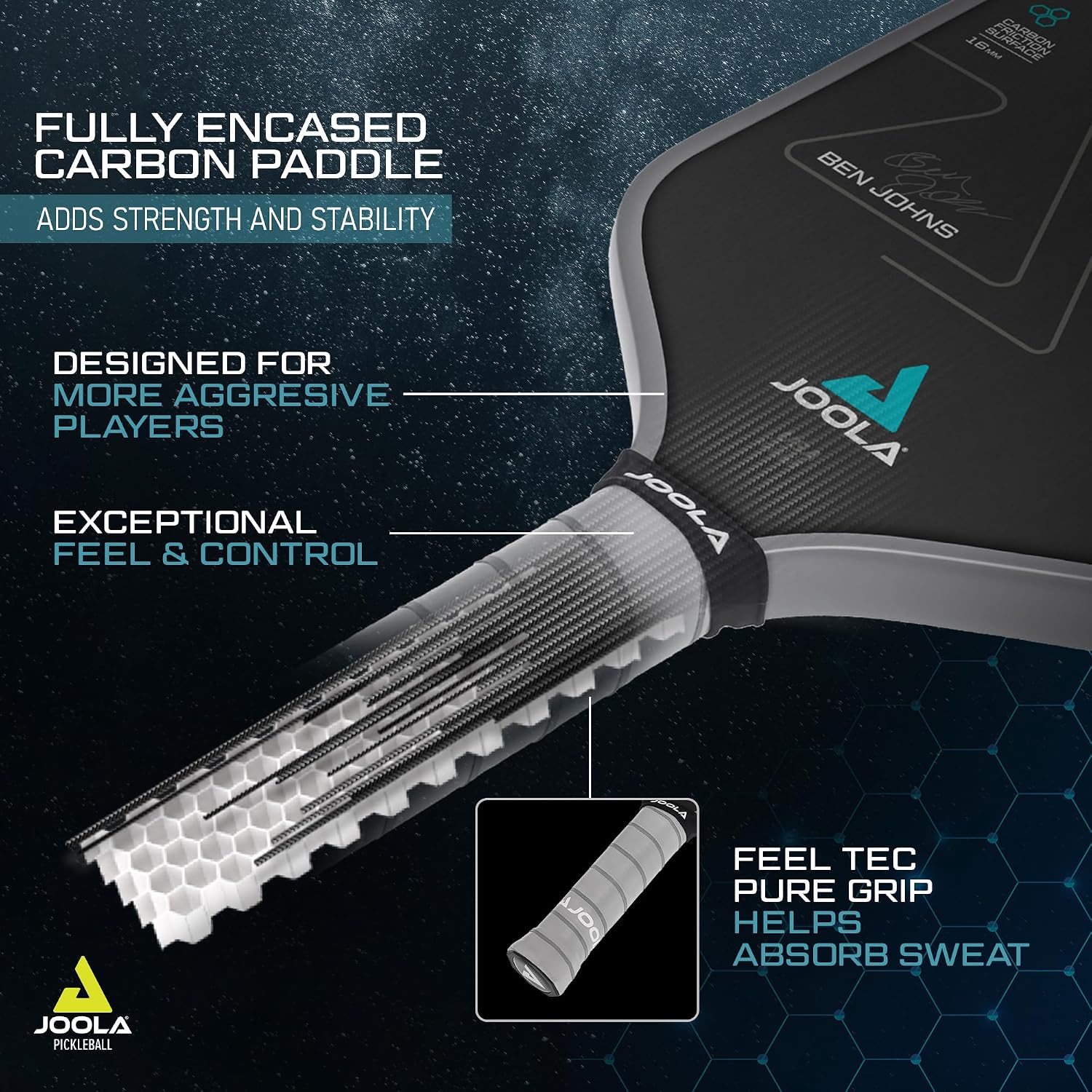 JOOLA Professional Pickleball Paddles – Charged Surface Technology for Power & Feel – Select Perseus or Hyperion Shape – Fully Encased Carbon Fiber – USAP Approved – Well Balanced w/Pop & Control - Image 3