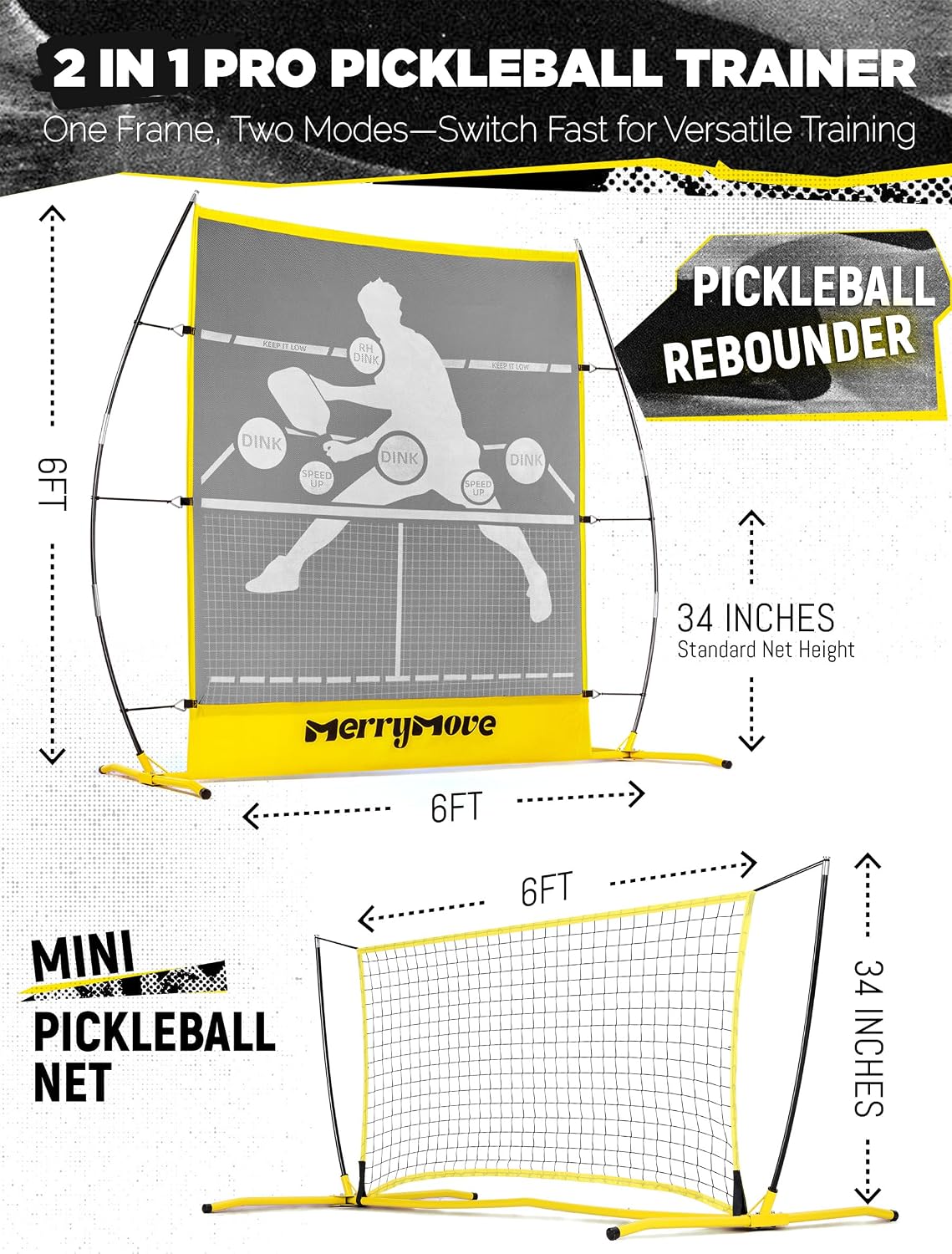 Pickleball Practice Rebounder Net: Pickleball Rebounder or 6FT Mini Pickle Ball Net Portable for Outdoor Driveway Backyard and Indoor Garage - 2in1 Trainer for Dink Volley Training - Image 2
