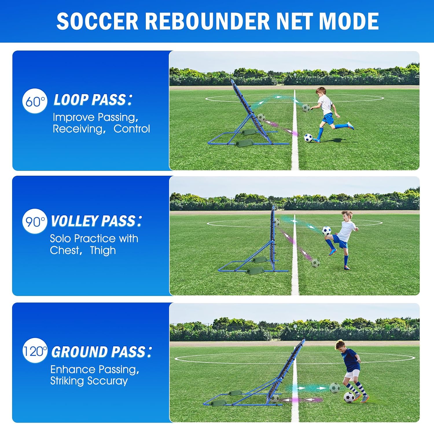 Soccer Baseball Rebounder Soccer Goal Net, Volleyball Rebound Pitchback Net | Quick Switch Angle Soccer Softball Training for Ball Control, Passing, Bounce Back Practice, Easy Setup Lacrosse Soccer Gifts - Image 2