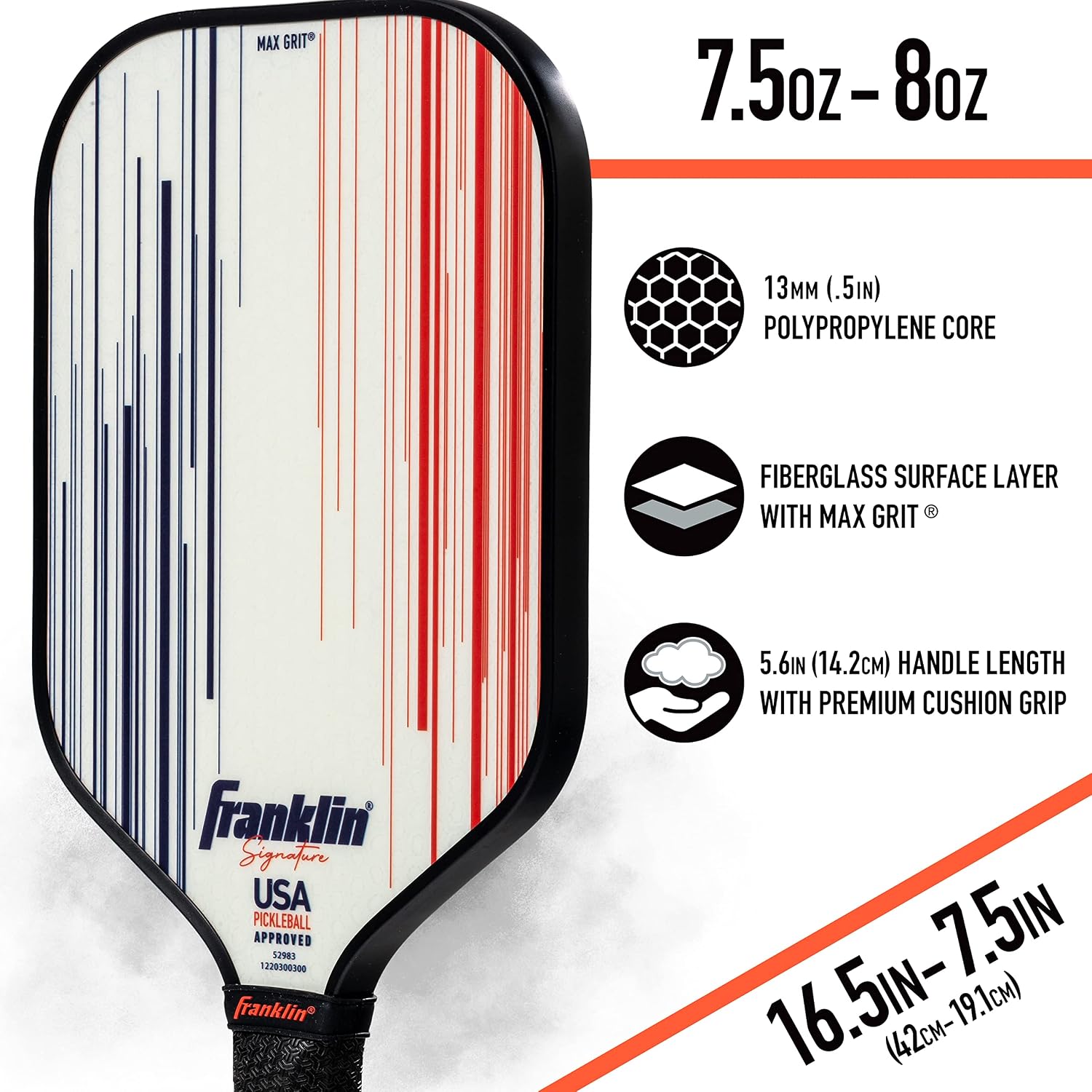 Franklin Sports Pro Pickleball Paddles - Signature Series Pro Pickleball Paddle with MaxGrit Surface - USA Pickleball (USAPA) Approved Tournament Pickleball Paddles - 13mm + 16mm Polypropylene Cores - Image 4