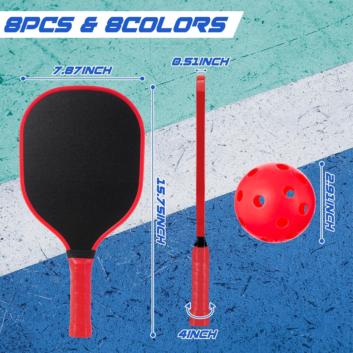26 Pcs Colorful Wood Paddleball Racket Set Compatible with Pickleball Non-slip Grip Complete Wood Paddleball Racket with 8 Paddles, 8 Balls, 8 Towels & 2 Bags for PE Class, School, Family - Image 6