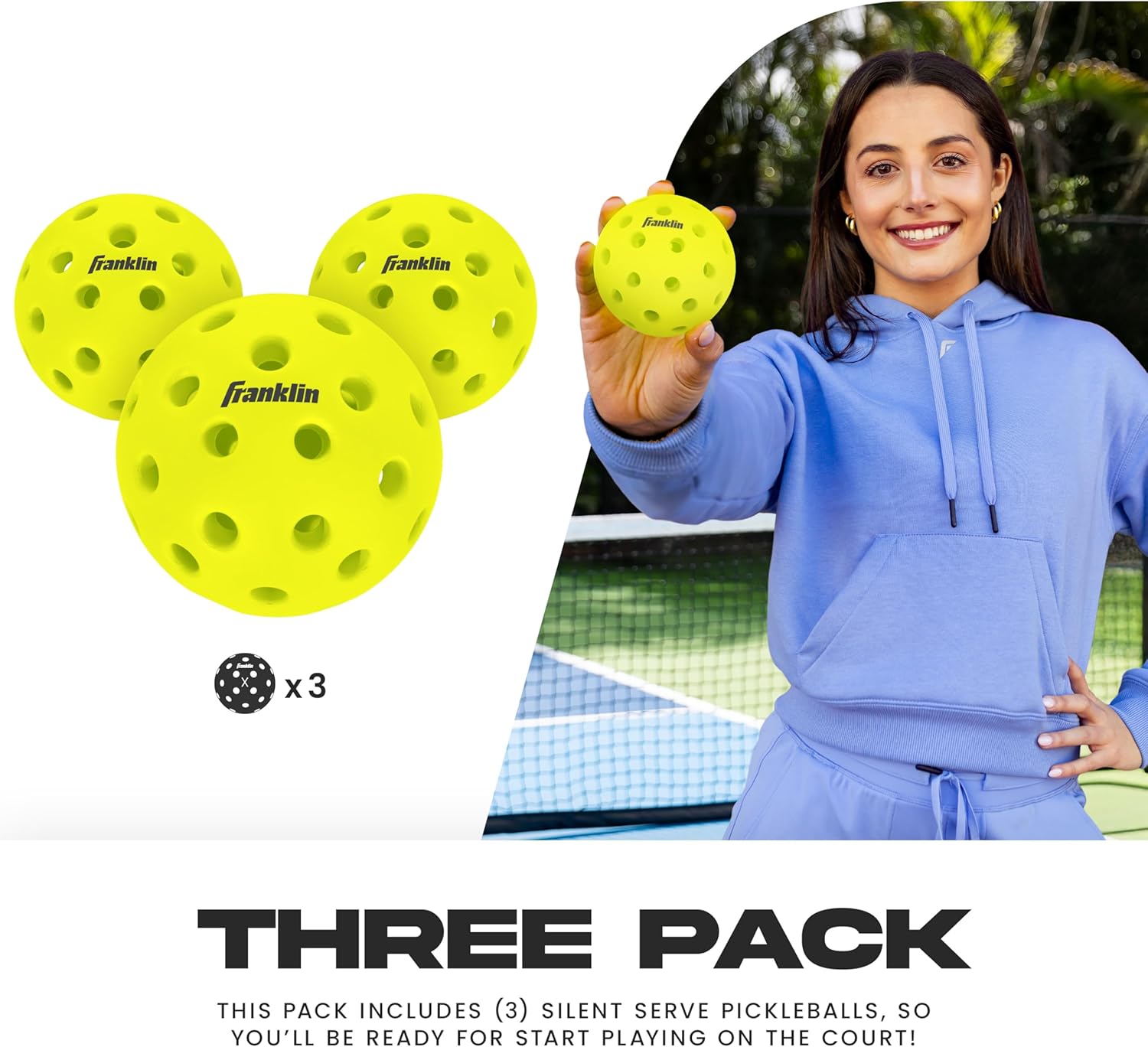 Franklin Sports Silent Serve Foam Pickleballs - Quiet Soft Pickleballs for Noise Reduction - Indoor + Outdoor Official Size Balls - Great for Practice + Training - 3 Pack - Optic Yellow - Image 5