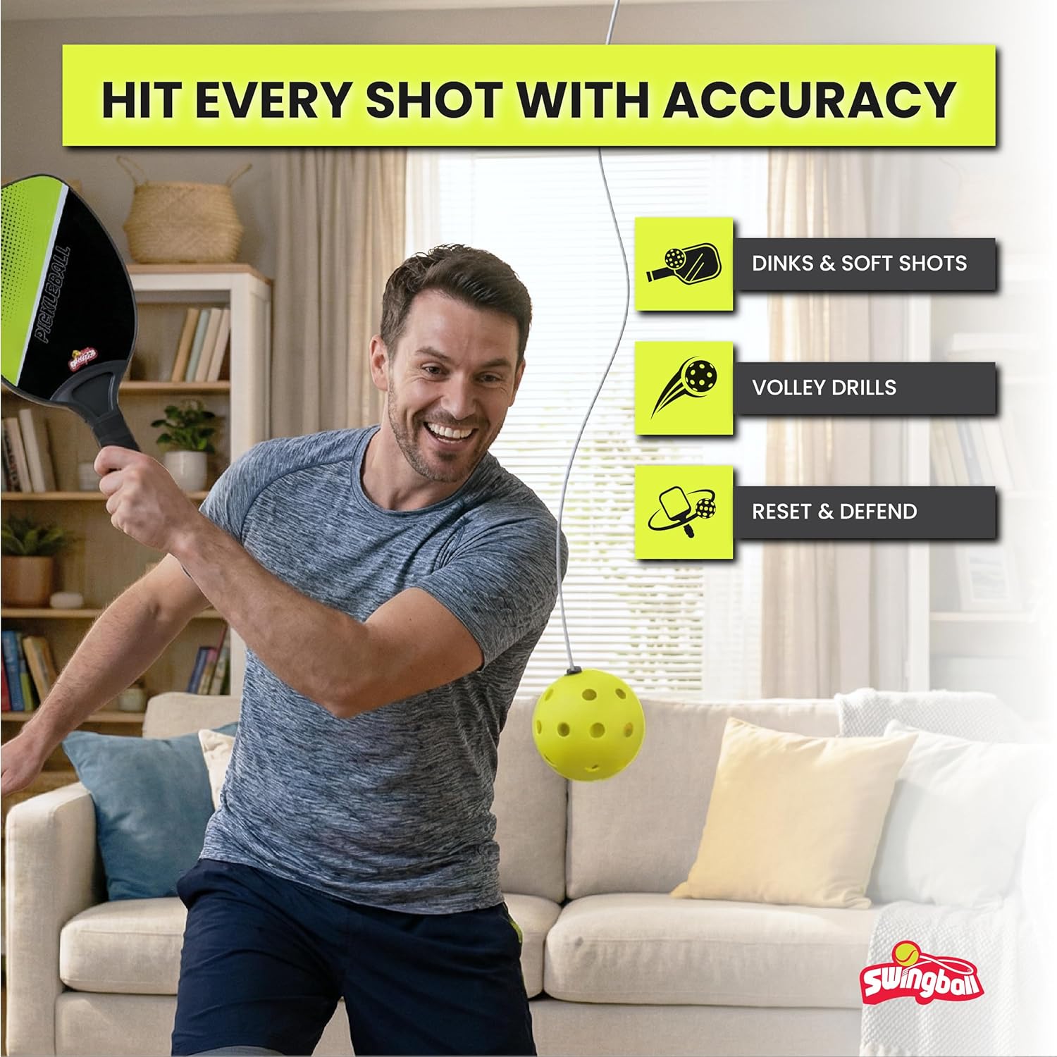 Swingball Pickleball Wall Trainer Set – Portable Solo Practice Paddle, Real Ball for Indoor and Outdoor, Designed to Improve Control, Accuracy, Reflexes & Overall Skill Development, Ages 6+ - Image 6