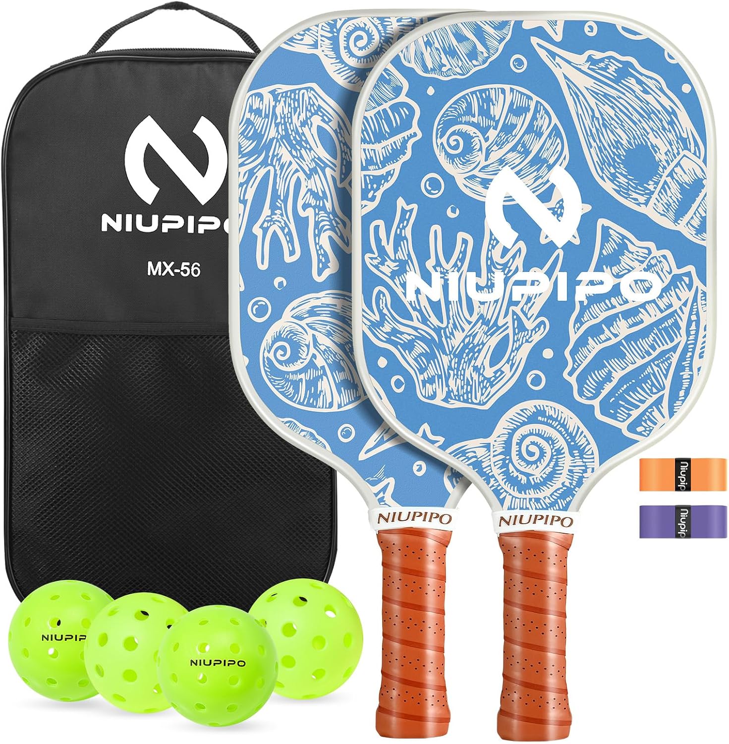 niupipo Pickleball Paddles Set of 2/4/1, USAPA Approved Carbon Fiber & Fiberglass Hybrid, Easy Power, Polypropylene Honeycomb Core, Cushioned 4.72" Grip, Bag/Cover, Pickleball Paddle Set for Men Women