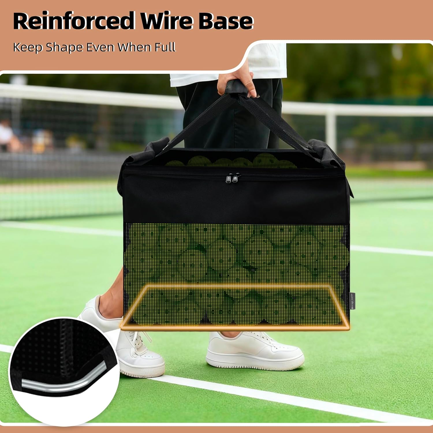 STORAGE MANIAC Foldable Tennis Ball Hopper Cart with Removable Ball Bag | Oxford & PVC Liner with Steel Frame, Holds 150 Balls, Portable Rolling Pickleball Training Cart, 20.7"L x 17.9"W x 35.8"H - Image 4
