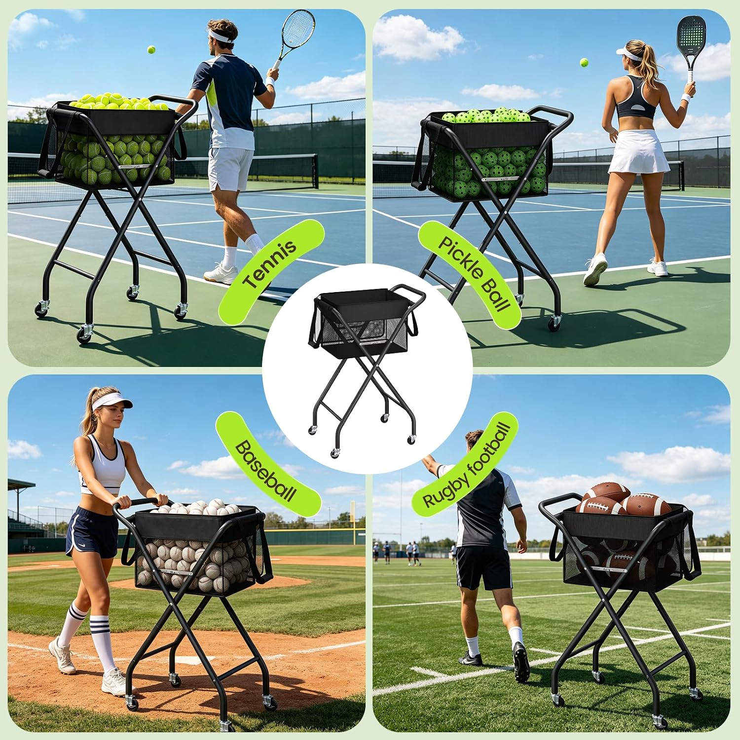 ELYKEN Tennis Ball Hopper with Wheels, Holds 220 Tennis Balls or 160 Pickleballs, Foldable Ball Retriever Basket, Portable Ball Collector Caddy for Tennis & Pickleball Training, Practice and Storage - Image 7