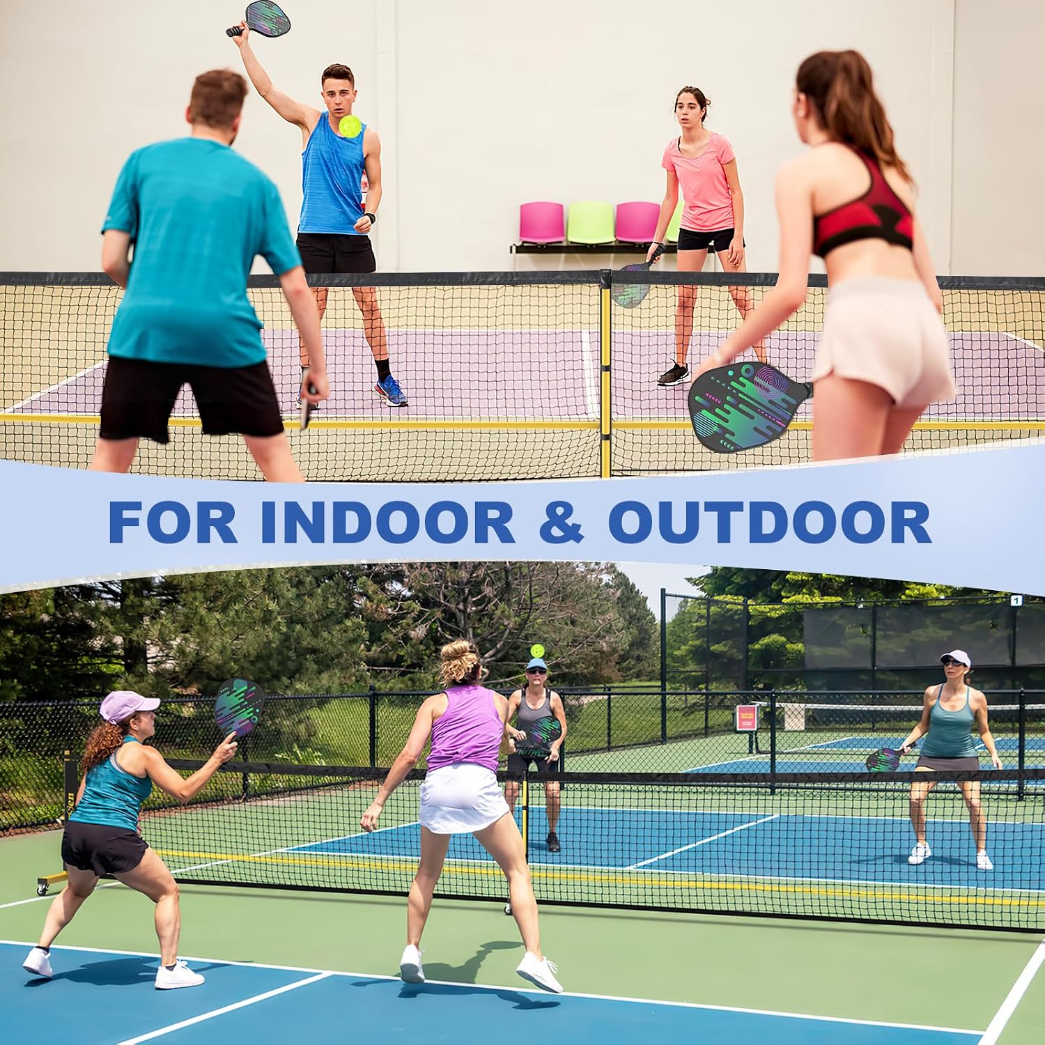 Pickleball Net Set, Pickleball Net on Wheels for Driveway Backyard, 22FT Regular Size, 4 Pickleball Paddles & 6 Balls, 12 Court Markers, 1 Carry Bag, Pickleball Set for Indoor Outdoor Play - Image 5