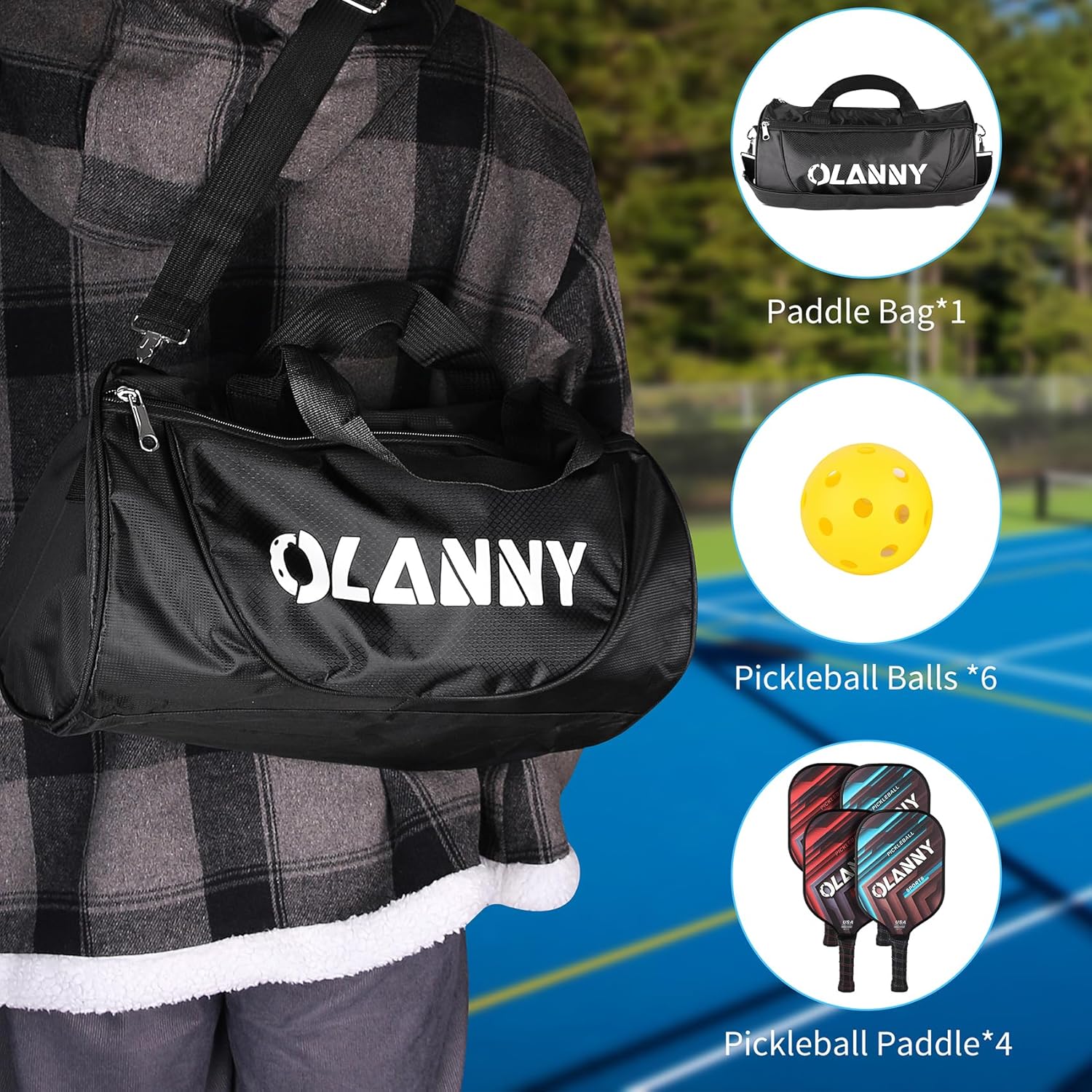 OLANNY Graphite Pickleball Paddles Set- Premium Rackets Fiber Face & Polymer Honeycomb Core Pickleball Set Includes Pickleball Paddles + Pickleball Balls+ Replacement Soft Grip + 1 Bag - Image 2