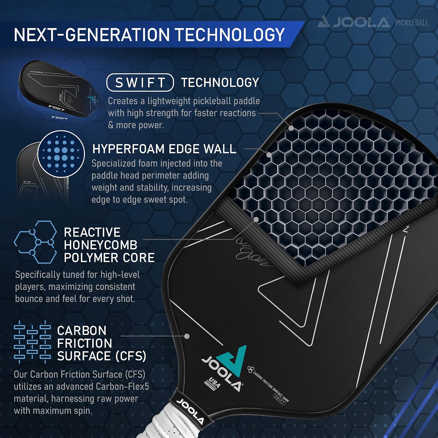JOOLA Professional Pickleball Paddles – Raw Carbon Fiber Surface – Built for Spin, Speed & Control – Hyperion, Solaire, Perseus & Scorpeus – Swift & Standard Models – USAP Approved – Tournament-Level - Image 4