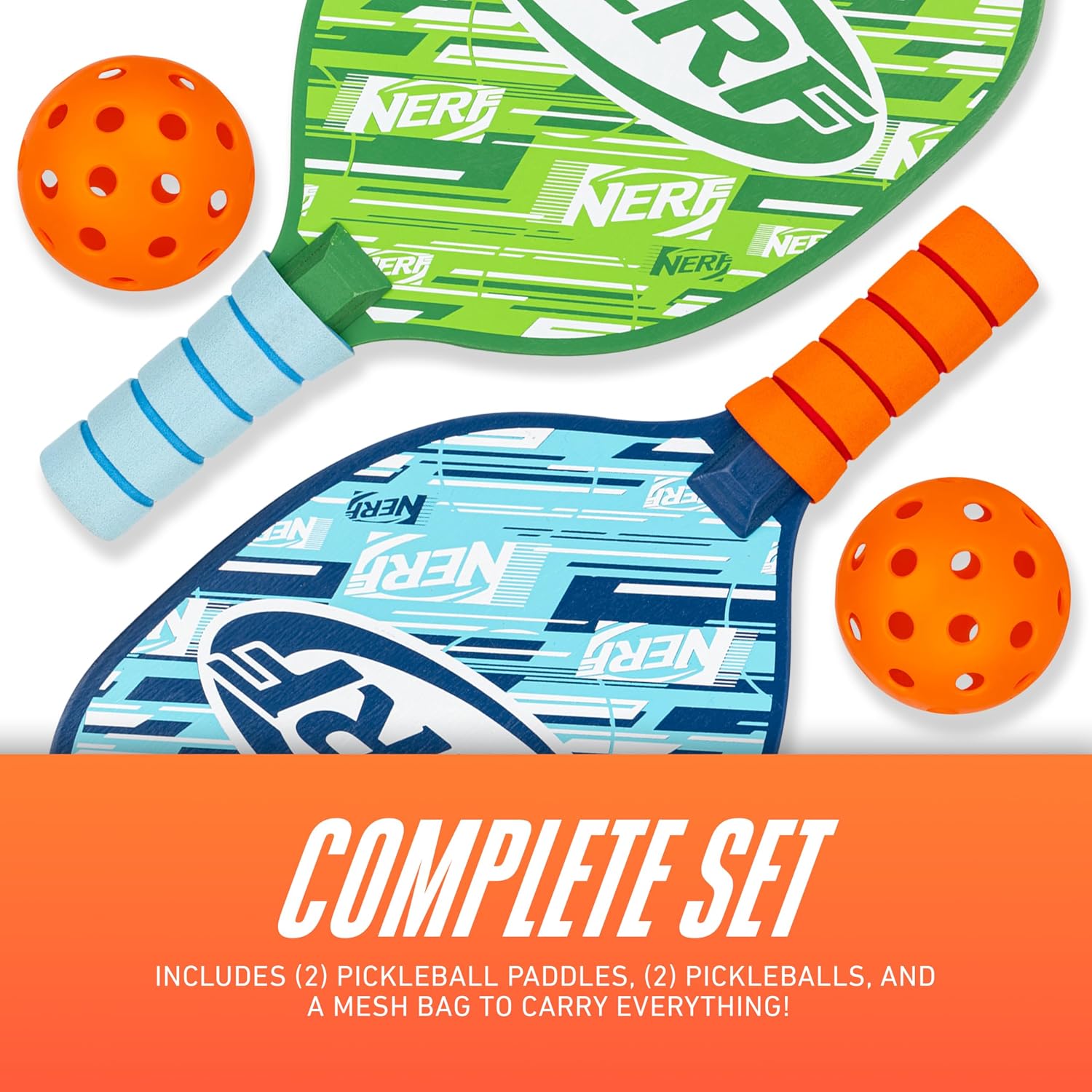 NERF 2 Player Pickleball Paddle Set - Youth Pickleball Equipment Set - (2) Wooden Paddles with Foam Grips + (2) Outdoor Balls for Kids - Carry Bag Included - Image 5