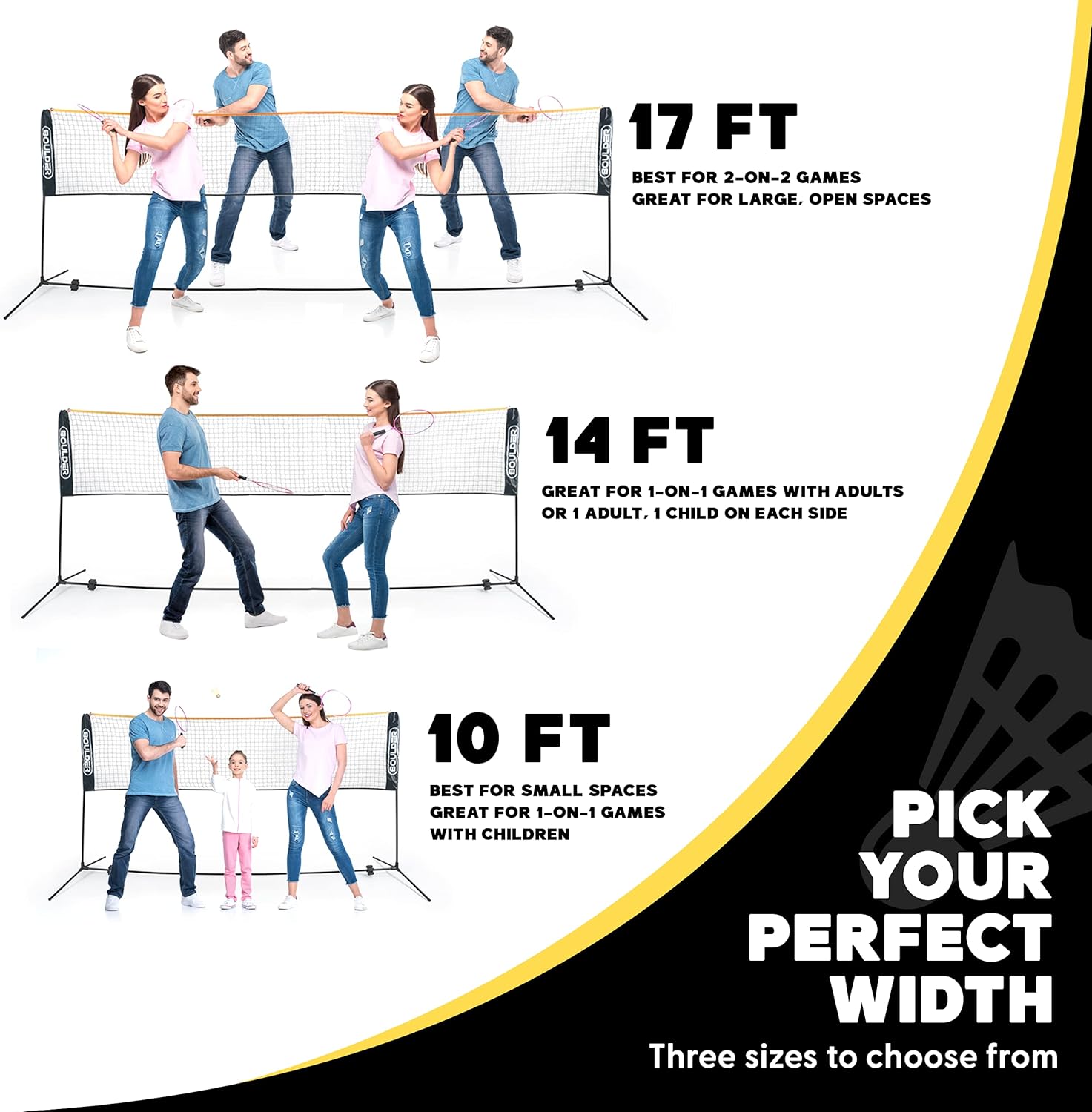 Boulder Portable Badminton Pickleball Net - Foldable/Extendable Poles for Multiple Sports Heights (UP to 5 ft) - Ideal for Tennis, Pickleball, Soccer Tennis - Easy Setup - Image 5