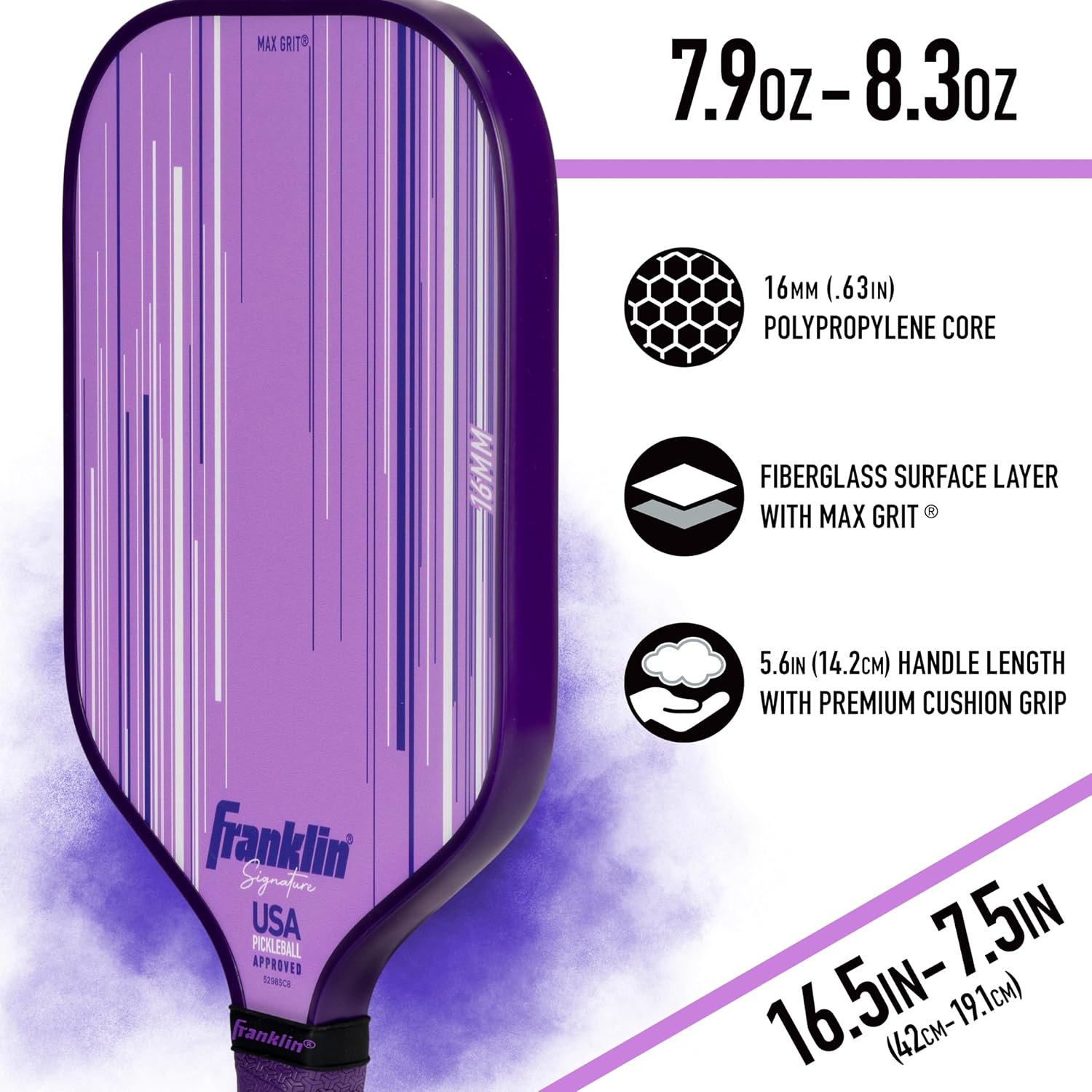 Franklin Sports Pro Pickleball Paddles - Signature Series Pro Pickleball Paddle with MaxGrit Surface - USA Pickleball (USAPA) Approved Tournament Pickleball Paddles - 13mm + 16mm Polypropylene Cores - Image 6