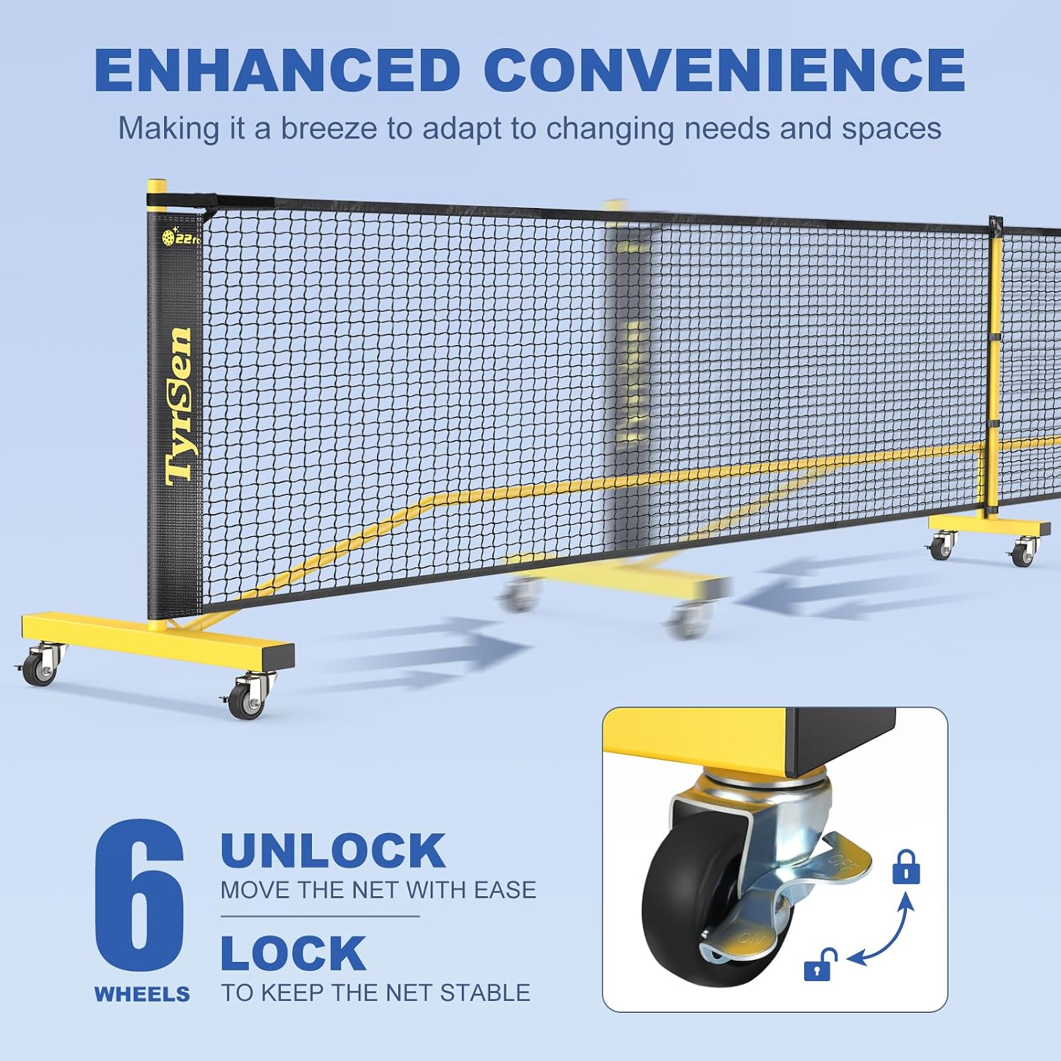 Pickleball Net Set, Pickleball Net on Wheels for Driveway Backyard, 22FT Regular Size, 4 Pickleball Paddles & 6 Balls, 12 Court Markers, 1 Carry Bag, Pickleball Set for Indoor Outdoor Play - Image 2