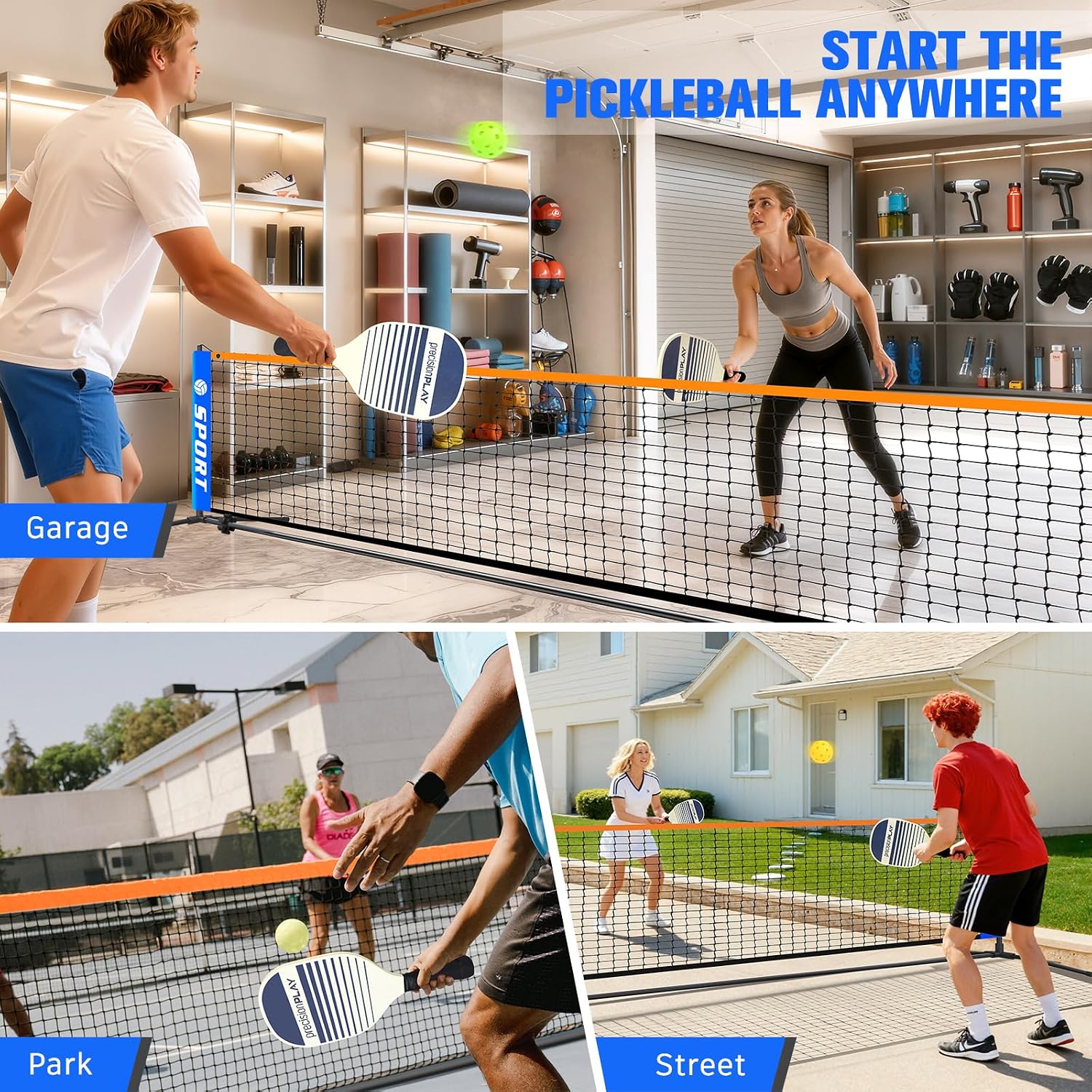 Pickleball Net for Driveway, Portable Pickleball Net Set with Paddles,Water Bags,Portable Outdoor Pickleballs,Mini Pickle Ball Nets, Carry Bag,10FT PickleBalls Net Weather Resistant Steady Metal Frame - Image 7