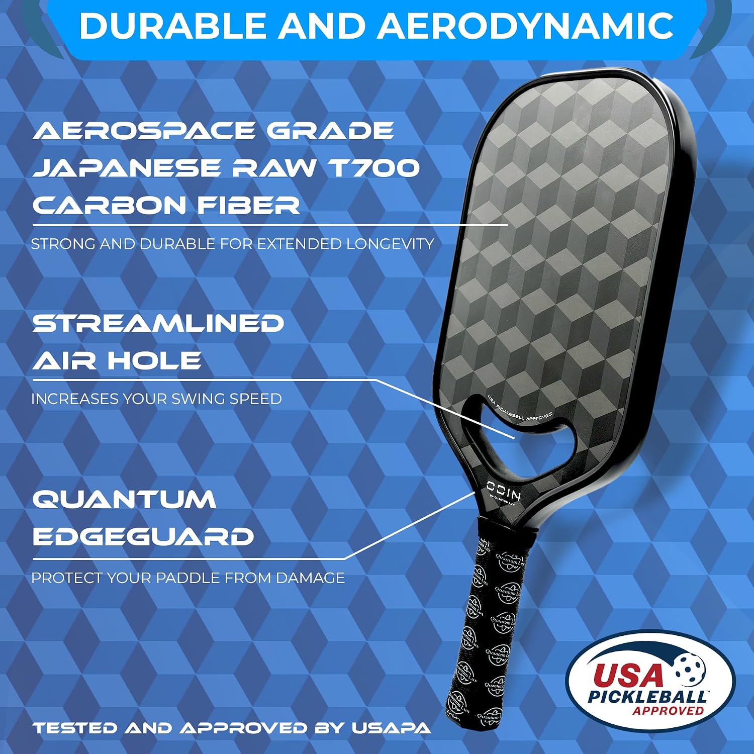 Elite Pro Pickleball Paddle - T700 Japanese Carbon Fiber & 3D 18K Triaxial Weave - Professional Power, Spin Control for Elite Players - Foam Injected Edges, USAPA Approved with Gift Box & Accessories - Image 4
