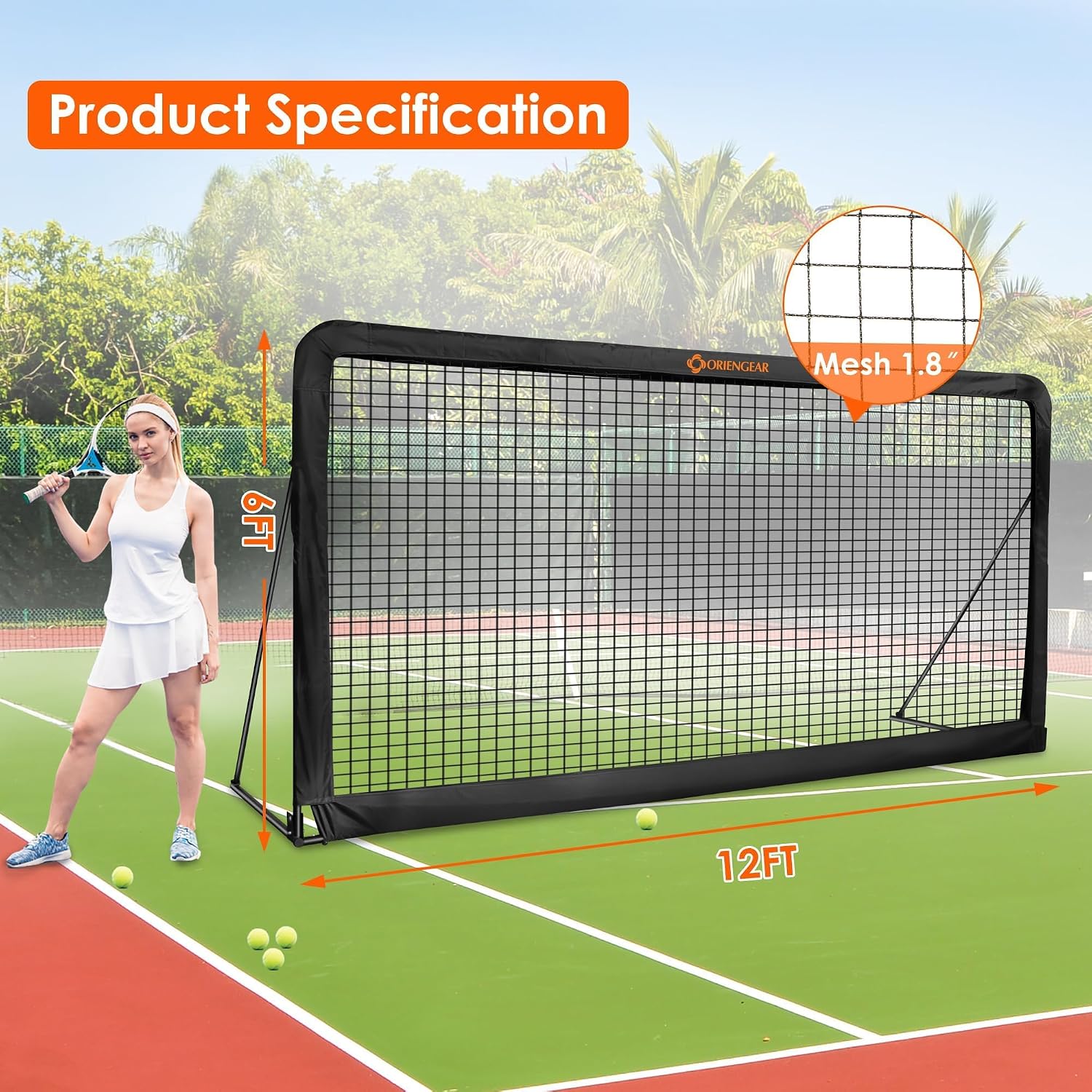 Tennis Rebound Practice Wall - 12ft x 6ft Rebounder Net for Tennis & Racquet Sports Ball & Pickleball, Training Tennises Backboard Net for Court Backyard and Indoor & Outdoor Training, Black - Image 2