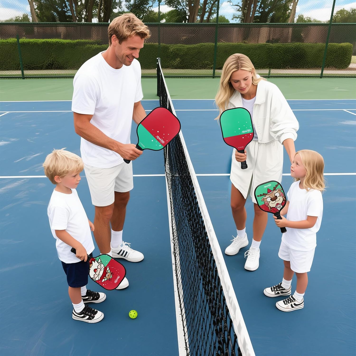 Pickleball Set of 4 – 2 Adult & 2 Kid Fiberglass Family Pickleball Paddles, Lightweight Honeycomb Core, Fun Gift Set with 4 Balls & Carry Bag for Beginners - Image 6