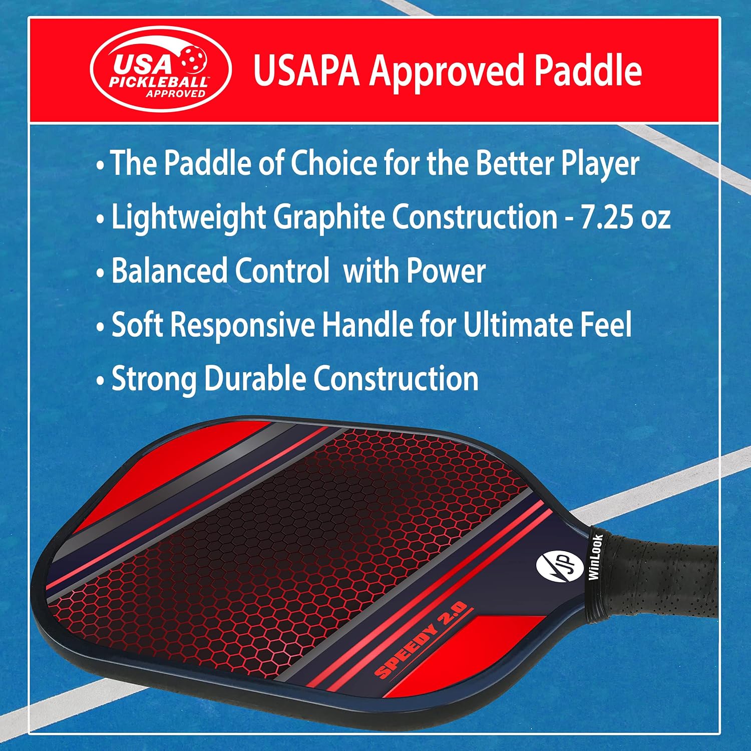 JP WinLook Premium Pickleball Paddles Set – USAPA Pickleball Set - Graphite Carbon Fiber Rackets for Women & Men and Balls for Indoor or Outdoor Play - Racquets, Pickleballs & Carry Bag - Image 3