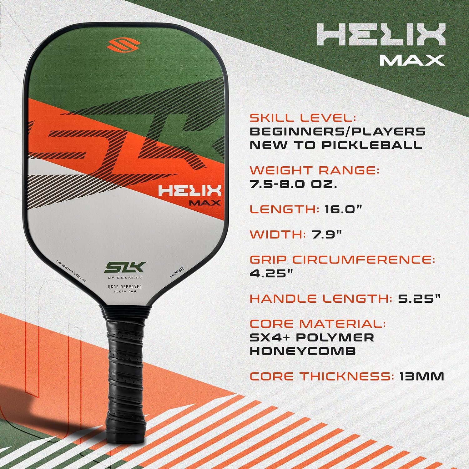 Selkirk Sport SLK Helix Pro Pickleball Paddles | Carbon Fiber & Fiberglass | A beginner-friendly pickleball racket with a thermoformed core and large sweet spot for easy power - Image 8
