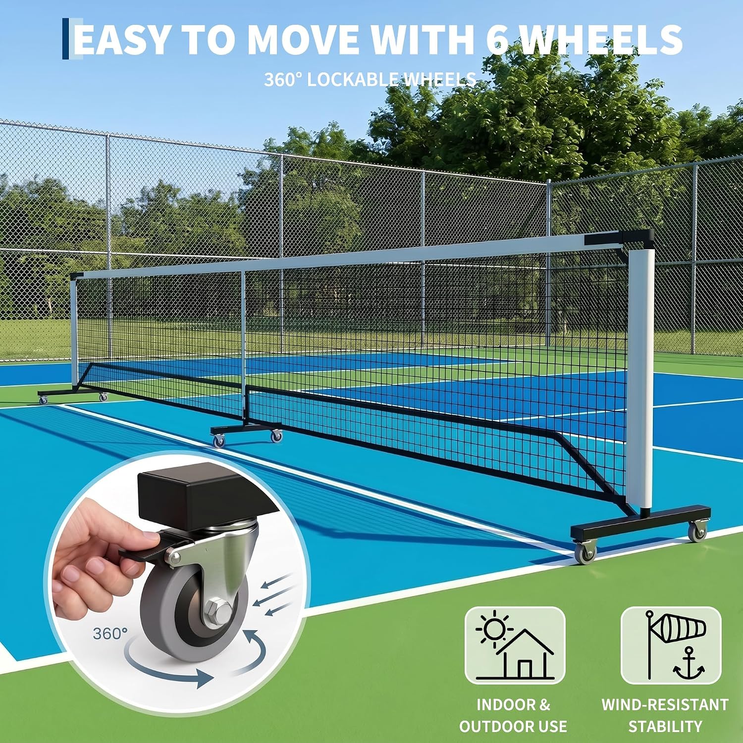 Garvee 22FT Portable Pickleball Net with Wheels, Regulation Size Pickle Ball Net, Heavy Duty PE Net with Carry Bag, Easy Setup for Driveway Backyard Outdoor Court | Heavy Duty PE Net, Carry Bag, Easy Setup, Driveway Backyard Outdoor Court - Image 5