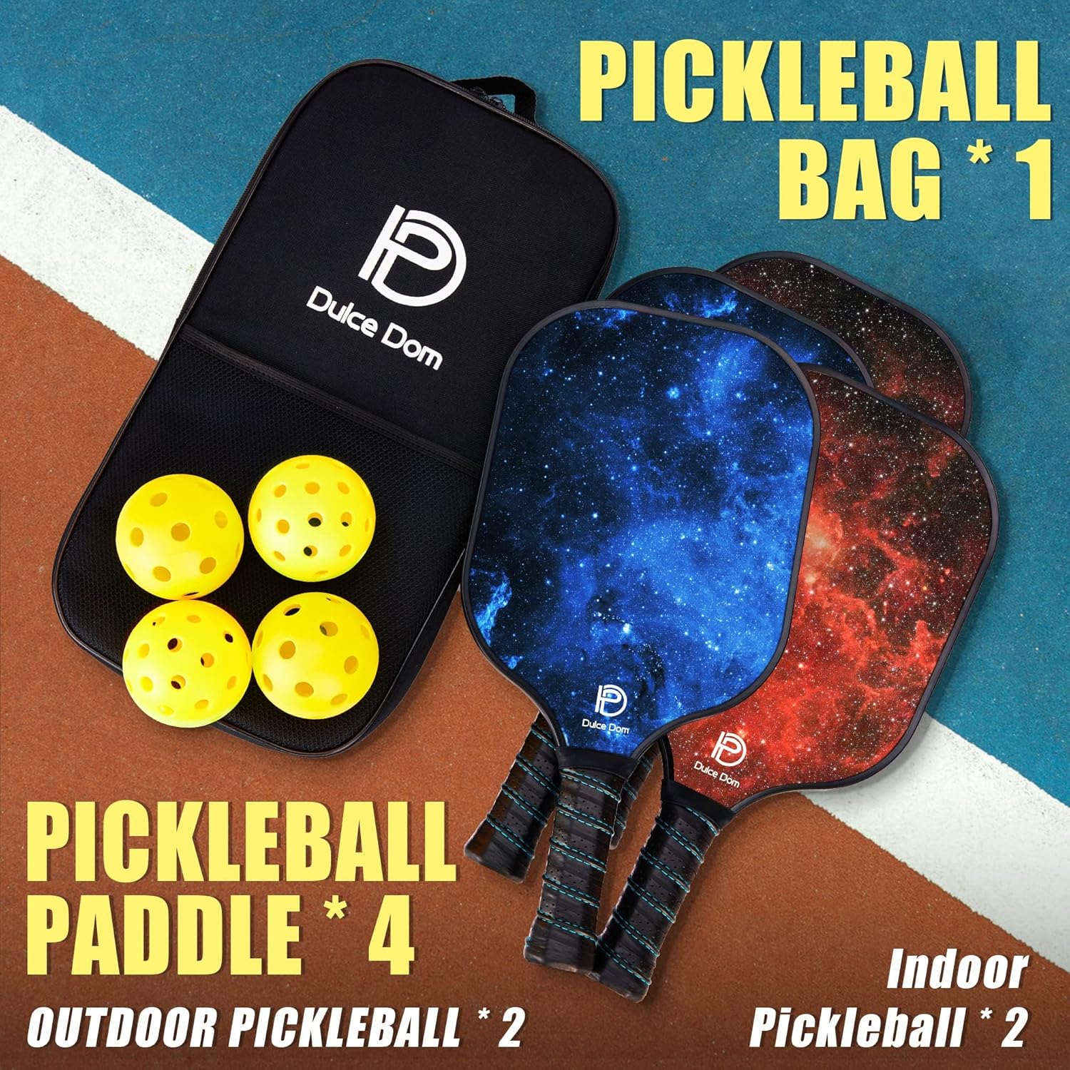 Dulce DOM Pickleball Paddles Set of 2/4 - USAPA Approved, 4 Indoor Outdoor Pickleball Balls, Fiberglass Surface Paddle Racket with Cover Bag, Ideal Training Equipment Gift for Men & Women - Image 6
