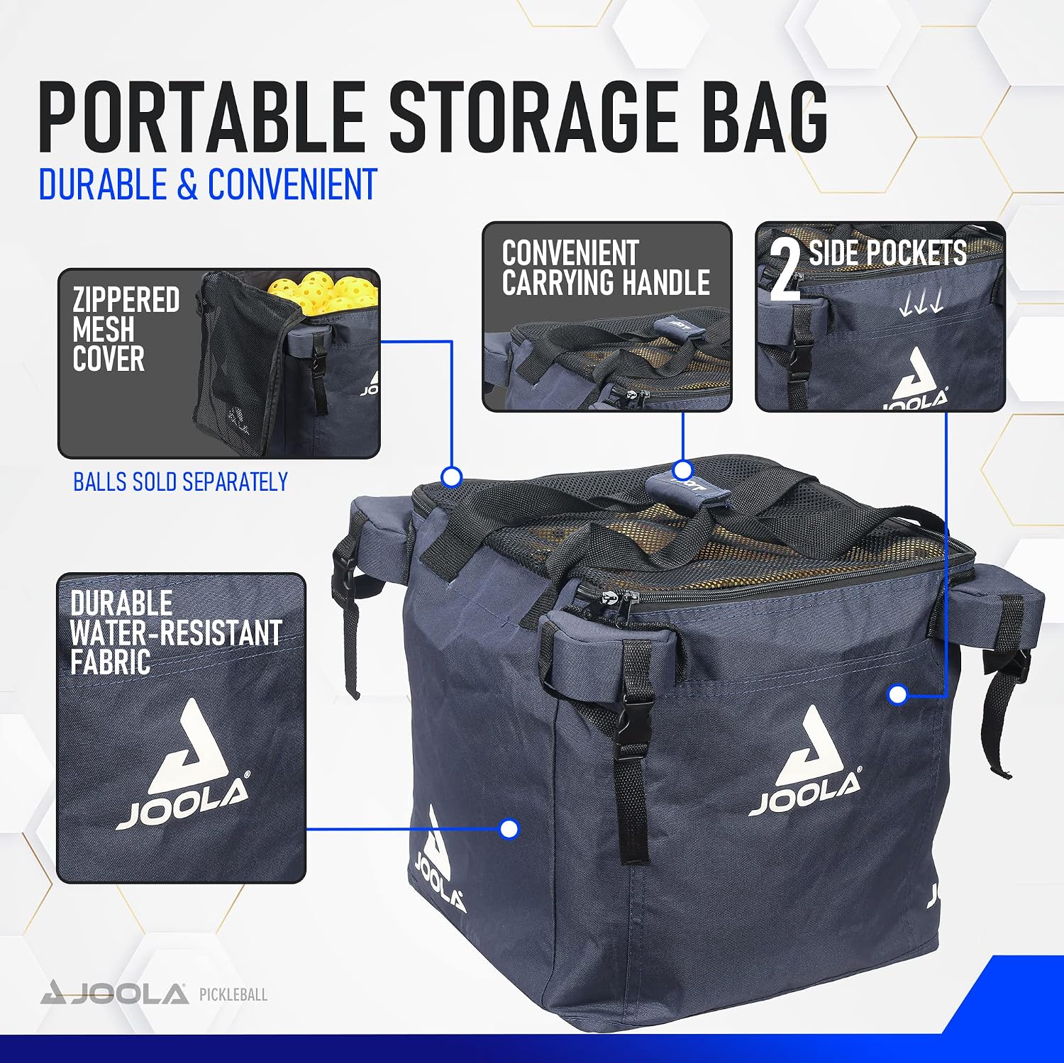 JOOLA Pickleball Ball Caddy - Holds up to 100 Balls - Includes 2 Side Pockets - Pickleball Equipment for Practice & Server Machine - Wheeled Cart with Bulk Ball Storage Bag - Black - Image 4