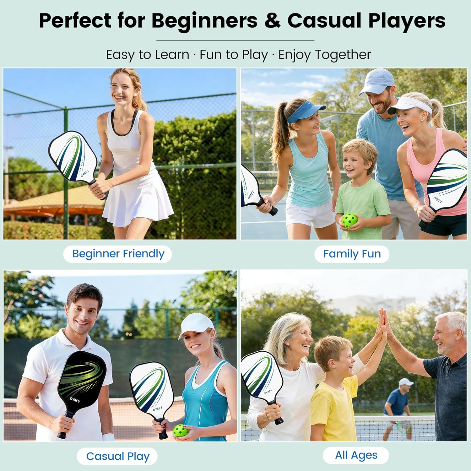 Pickleball Paddles Set of 2, Fiberglass Pickleball Set with Pickleball Rackets 2 Pack, 4 Indoor Outdoor Balls and Carry Bag, Pickle Ball Set for Beginners, Families, Men Women & Intermediate Players - Image 5
